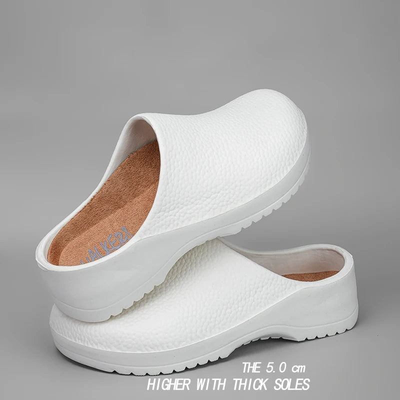 View of durable casual summer clogs in dark blue, featuring a breathable design and textured sole for comfort