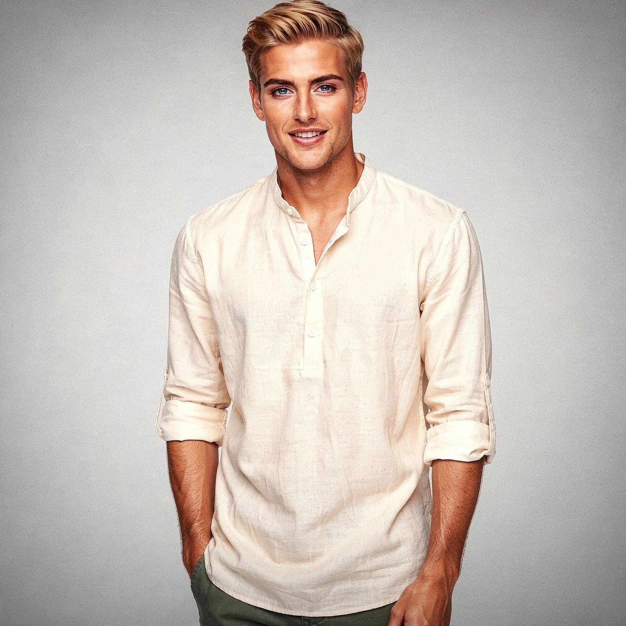View of a relaxed fit autumn shirt in warm rust color, featuring a button down collar and long sleeves