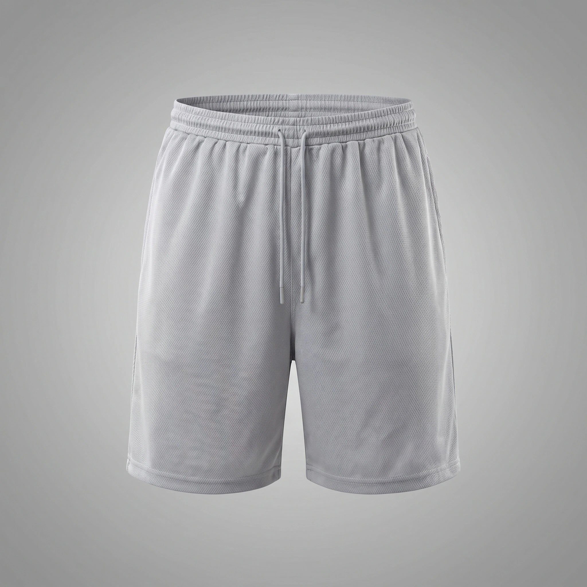 Close up view of the lightweight fabric and precise stitching of men's modern fit athletic shorts, showing their quality and performance features against a neutral background.