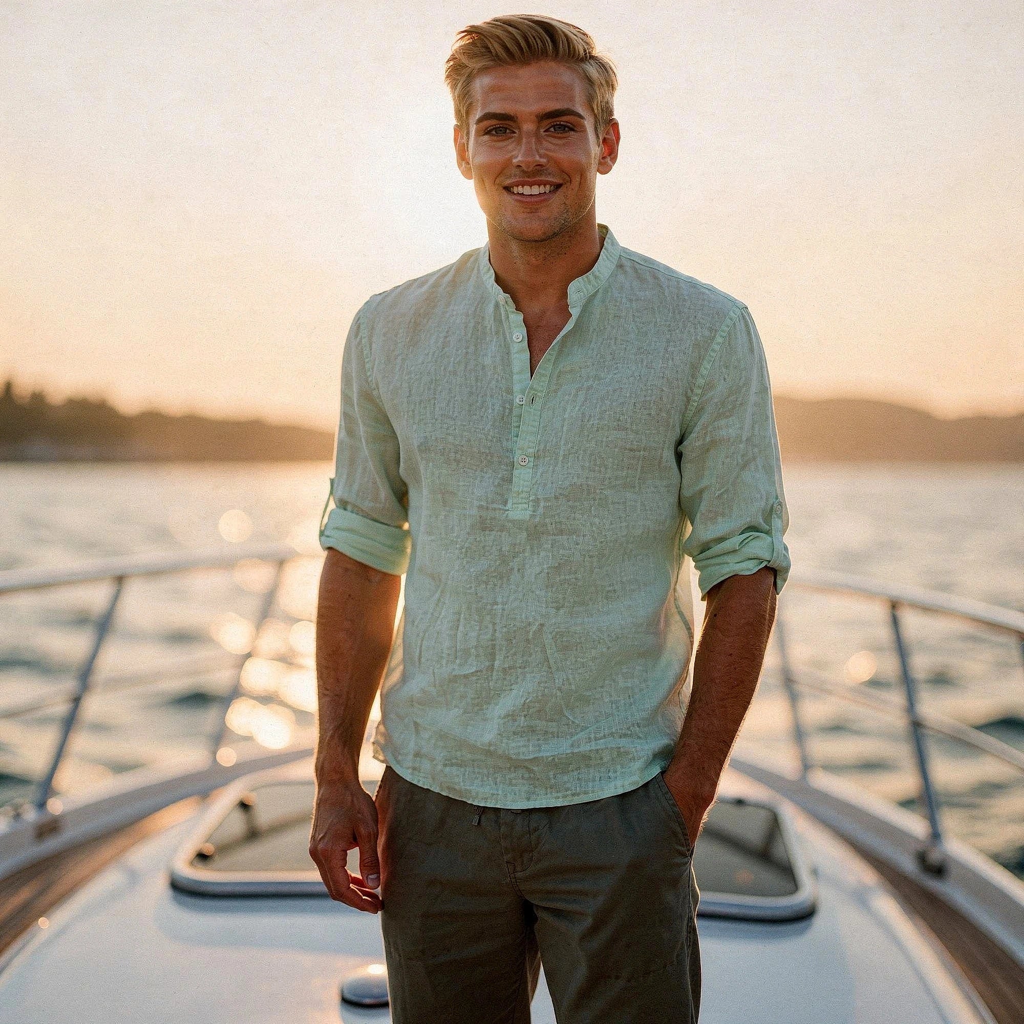 View of a relaxed fit autumn shirt in warm orange, featuring a soft cotton material and button down collar