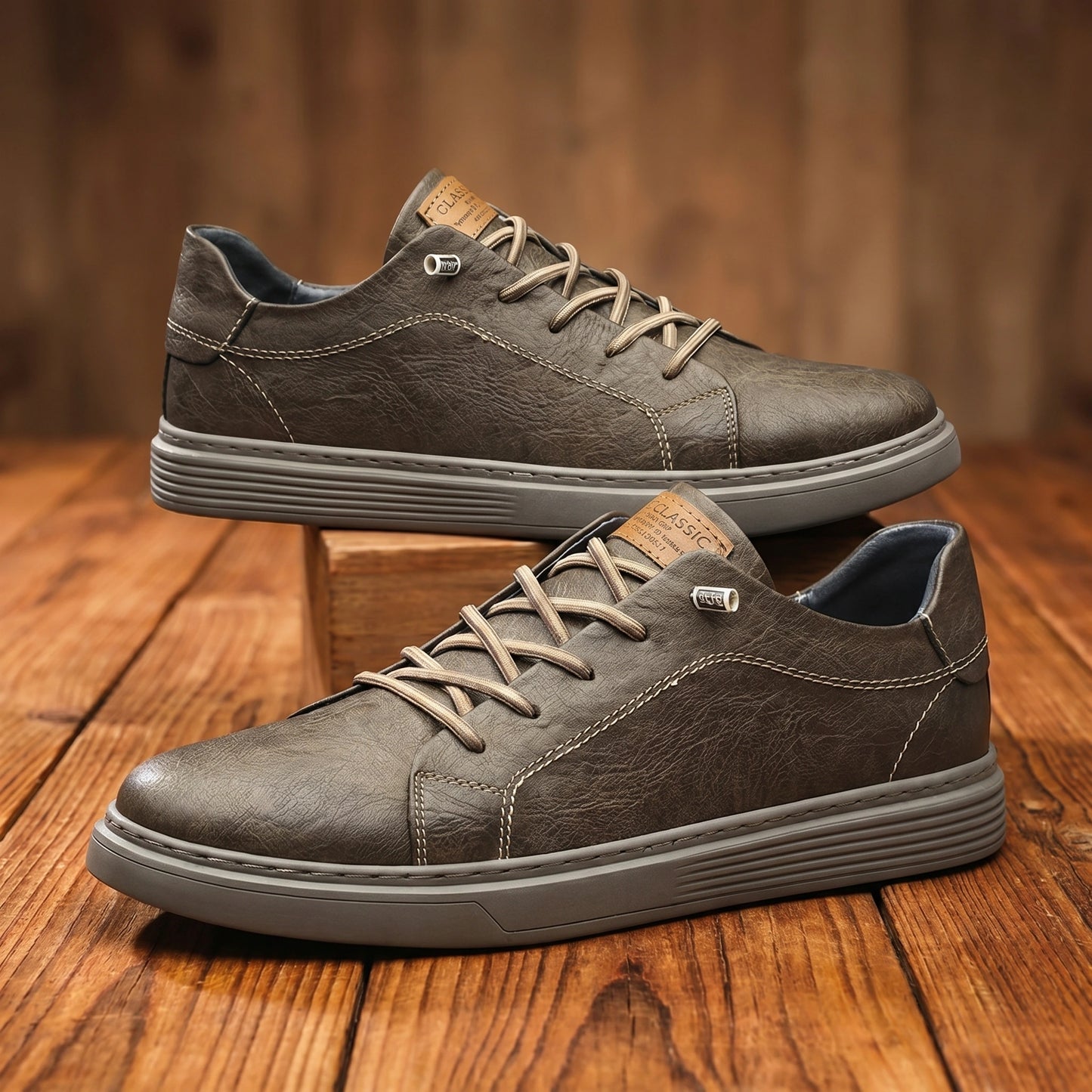 Close up showing the premium fabric and detailed stitching of the men's casual sneakers in a sleek, modern design.