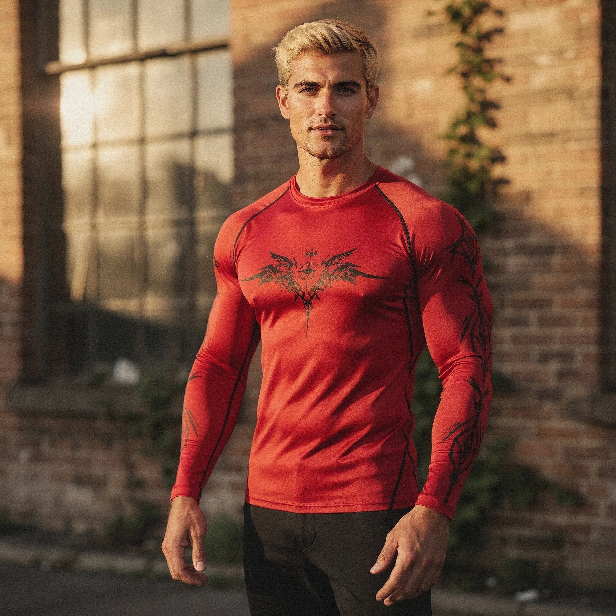 View of a black quick drying compression tee featuring a fitted design and breathable fabric for active wear