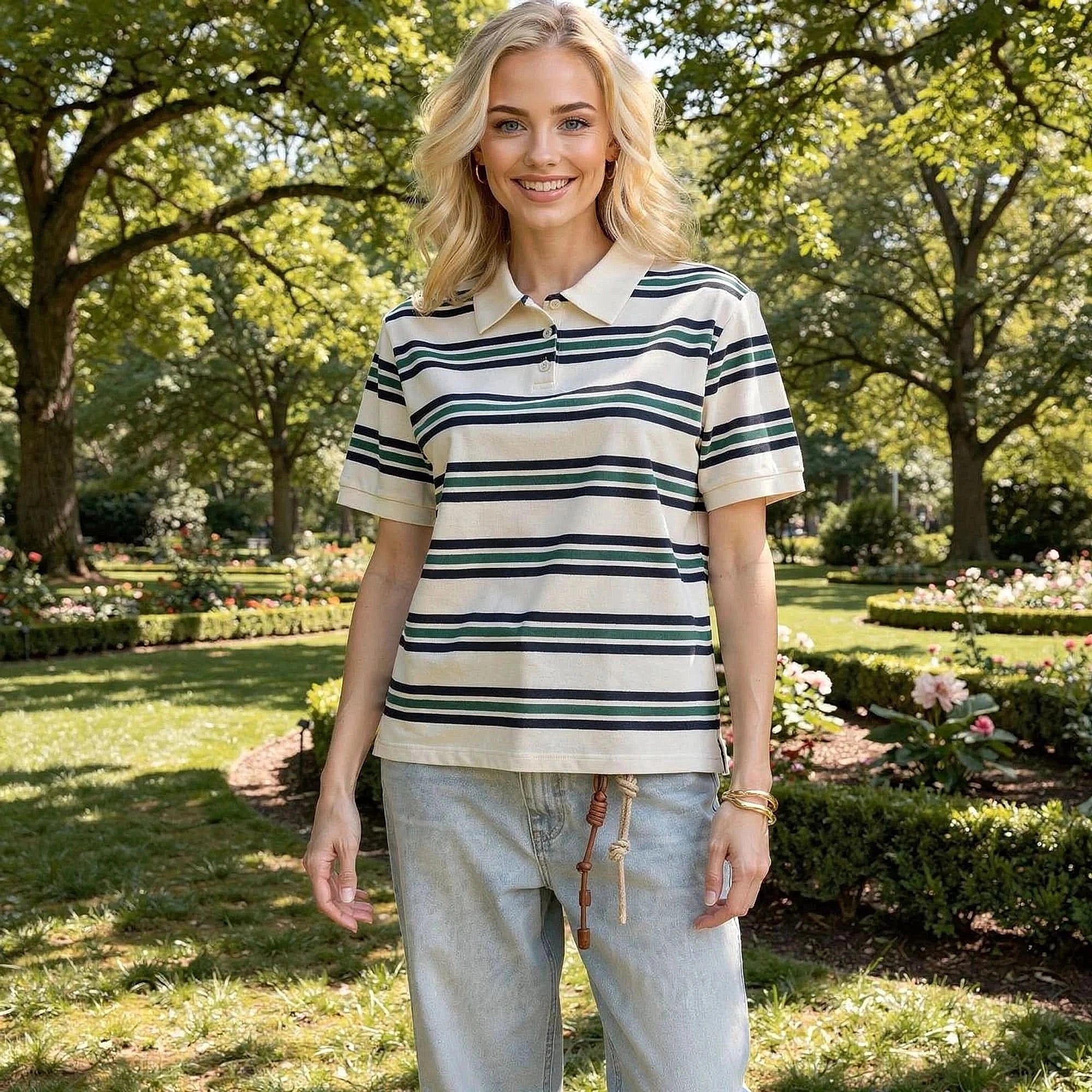 View of a relaxed fit polo neck t shirt in soft cotton fabric, featuring a classic design in a muted color