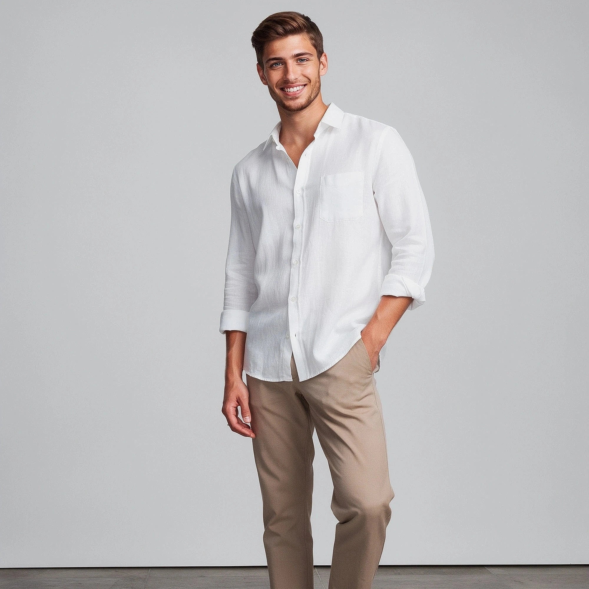 Lightweight casual shirt in light blue, featuring a relaxed fit and button down collar, view