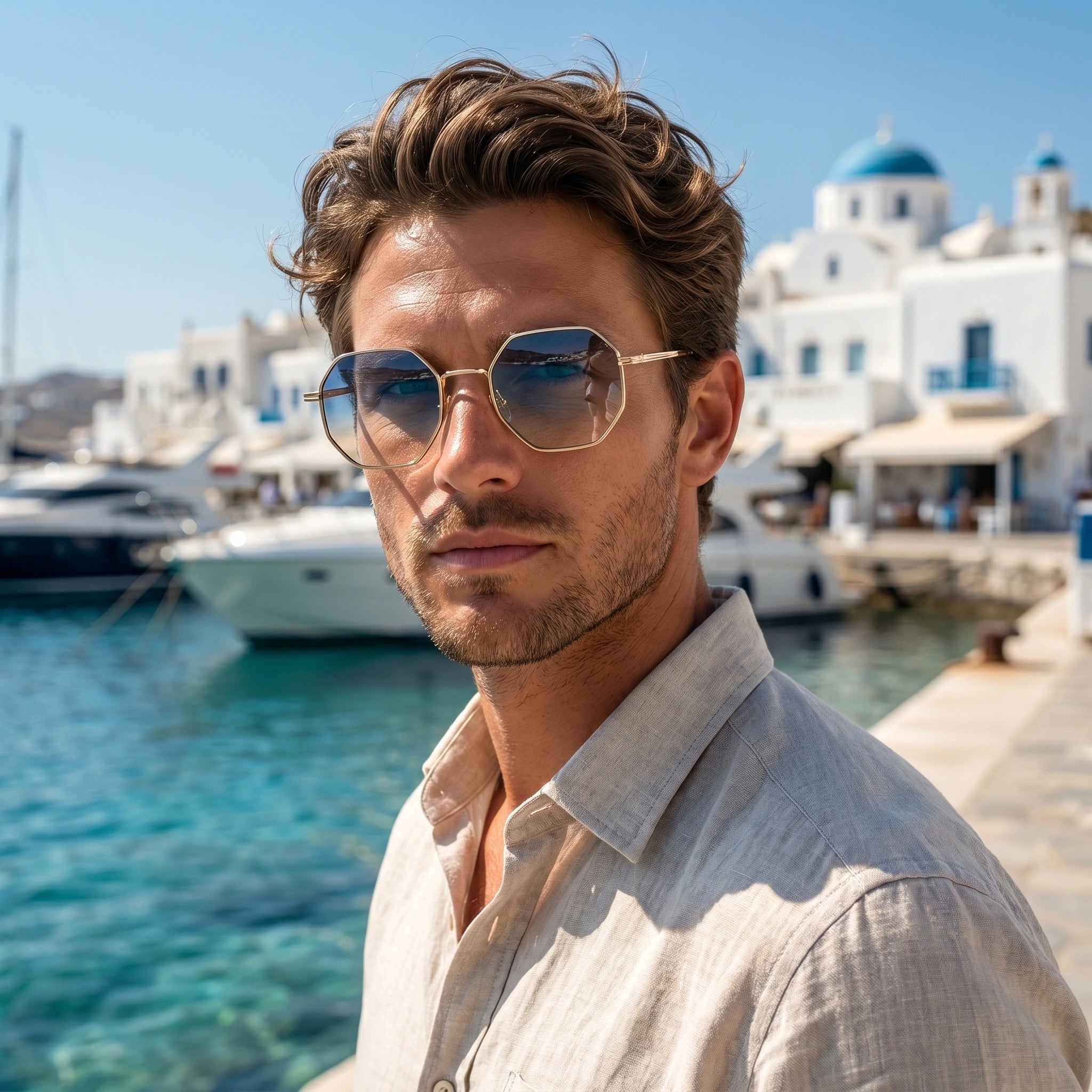 Close up view of the intricate stitching and design details of the Men's Vintage Summer Sunglasses, showing their craftsmanship and premium quality.