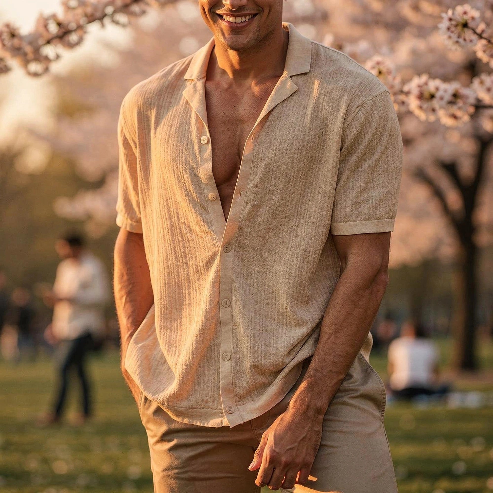 Light blue short sleeve button shirt made of soft cotton, featuring a relaxed fit and subtle pocket , view