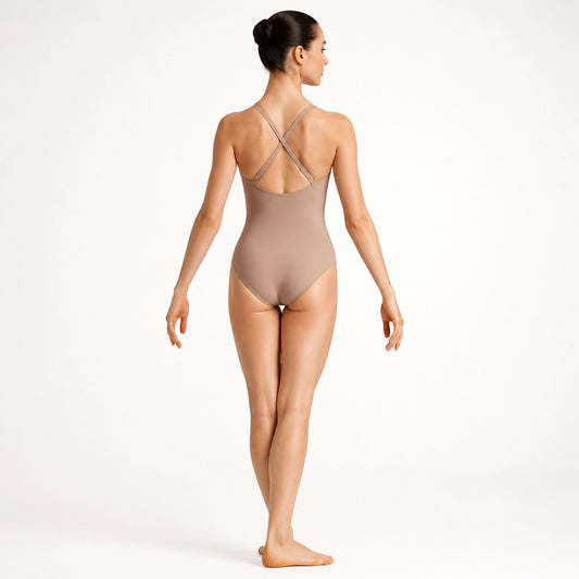 Nude ballet leotard adjustable cross back strap view — view 2