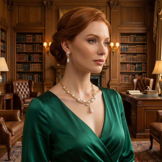 Back view of a model showing the Womens Versatile Jewelry Set in a setting, showing intricate design details and craftsmanship.