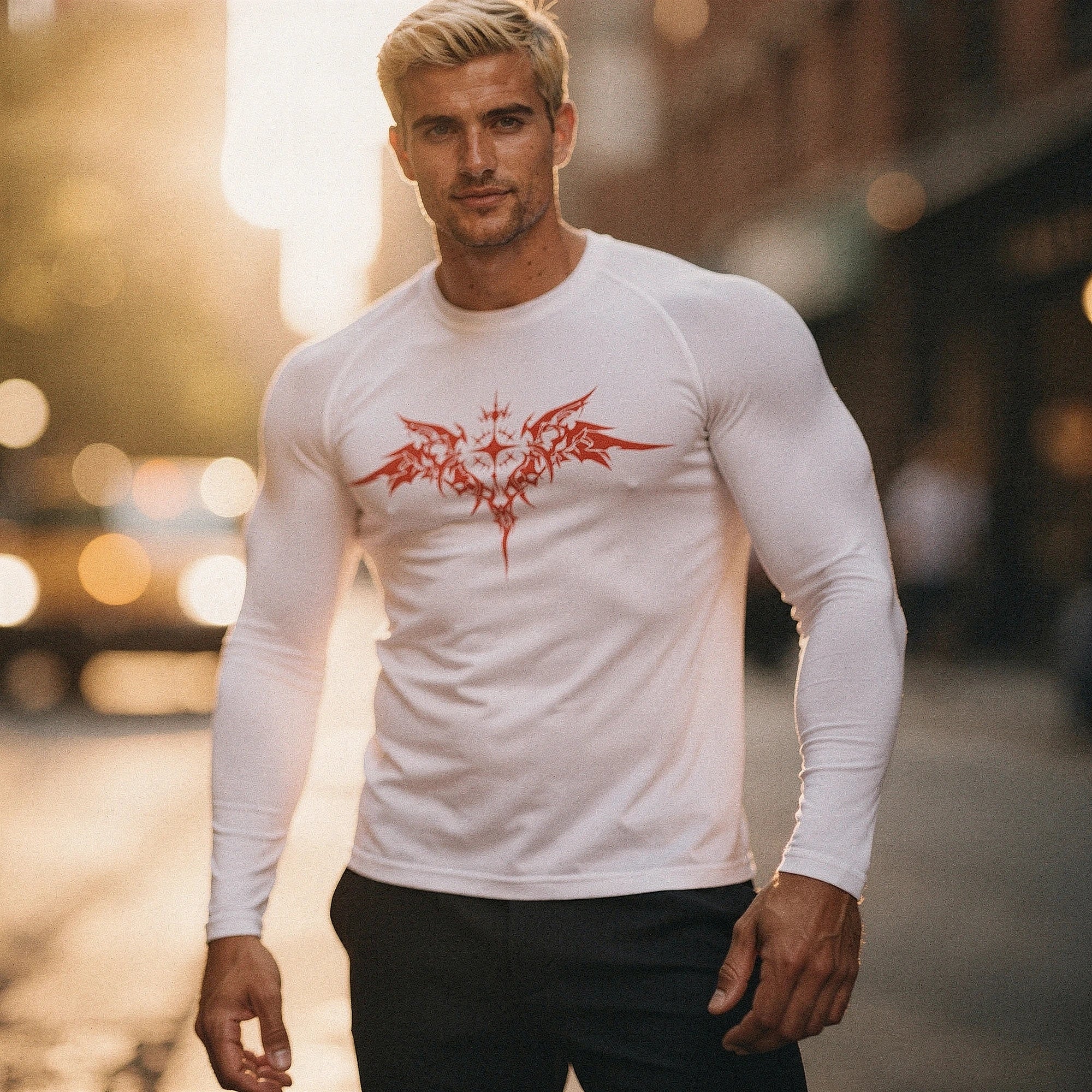 View of a black quick drying compression tee featuring short sleeves and a fitted design for active wear