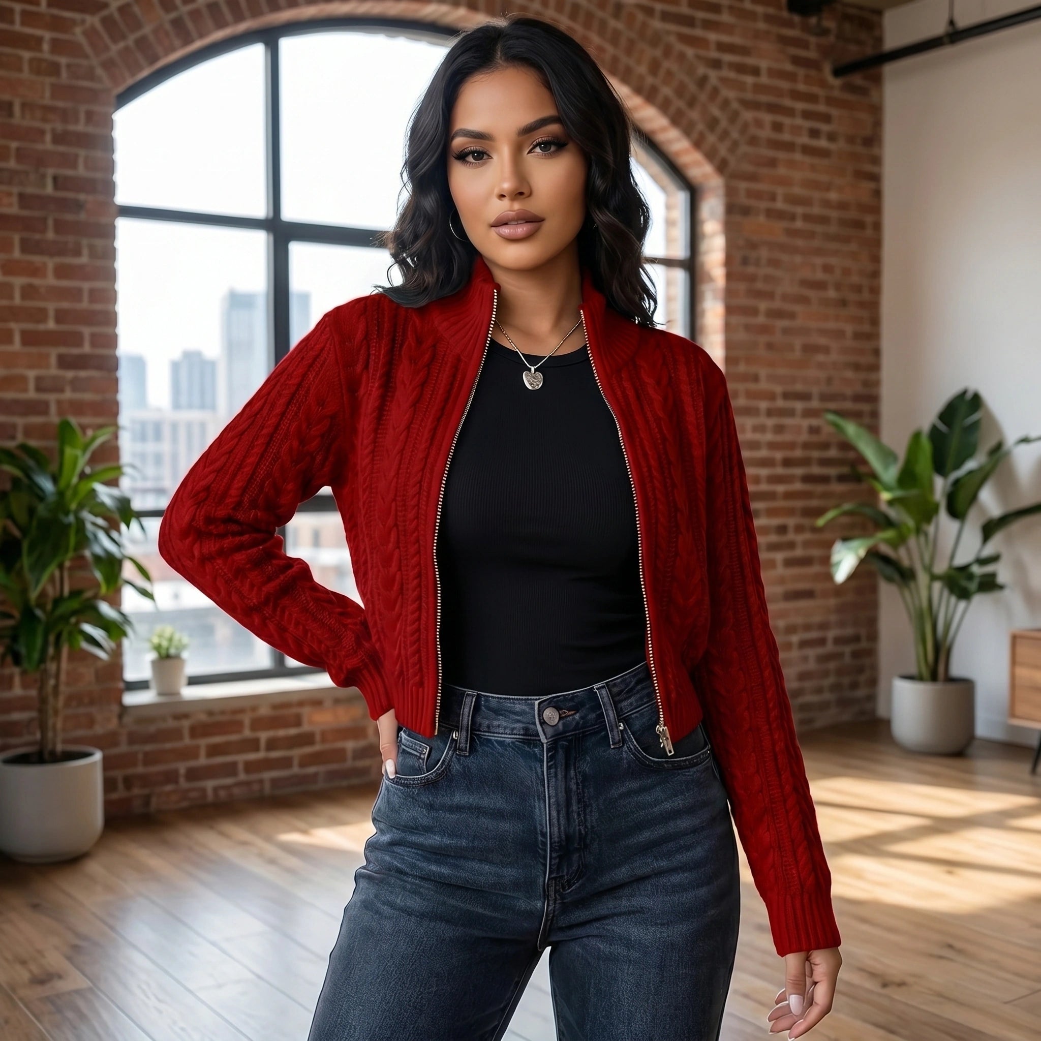 Close up view of the Womens Modern Cropped Cardigan showing the soft fabric texture and detailed stitching, perfect for effortless layering in any wardrobe.