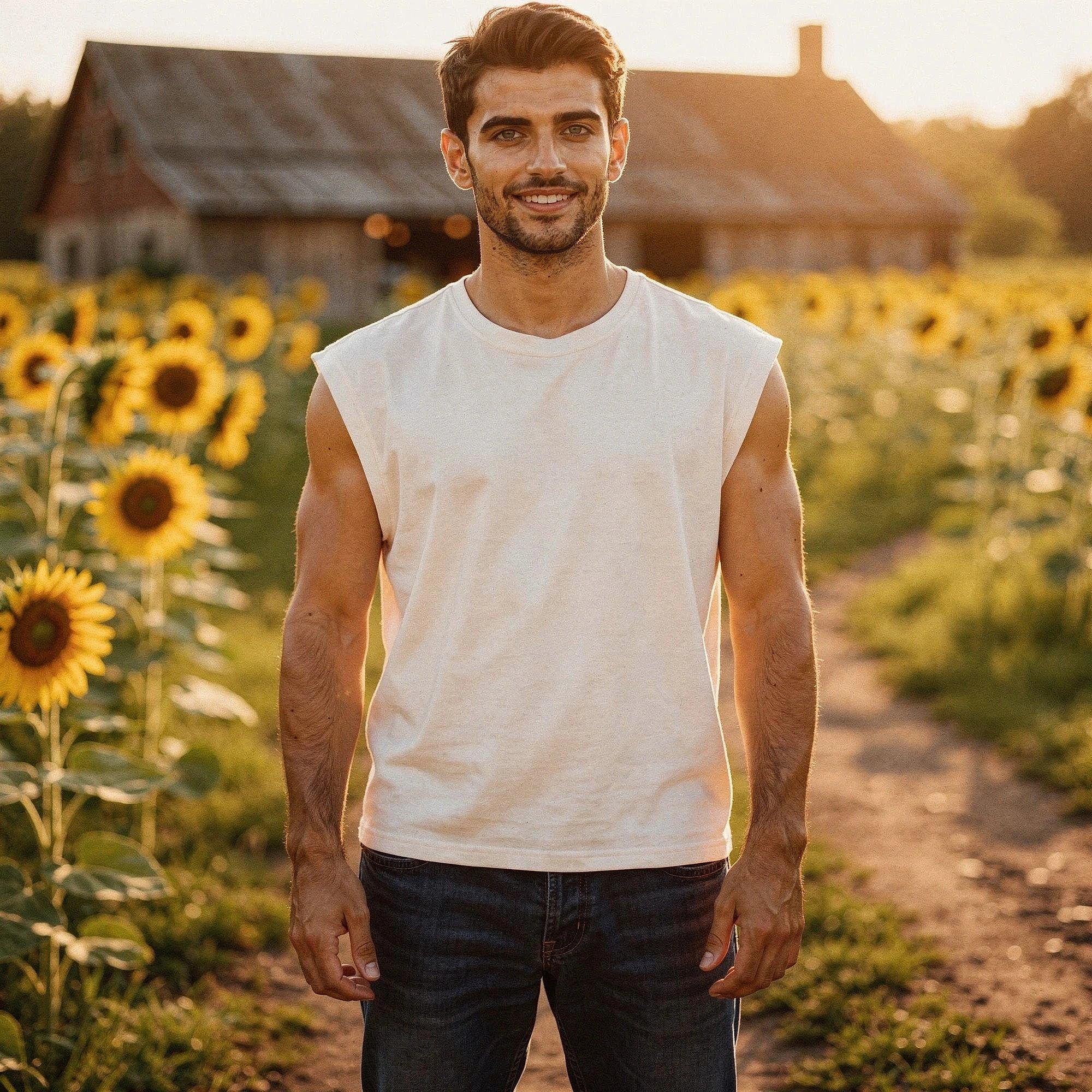 View of a sleek black summer tank top made from lightweight fabric, featuring a round neckline and relaxed fit