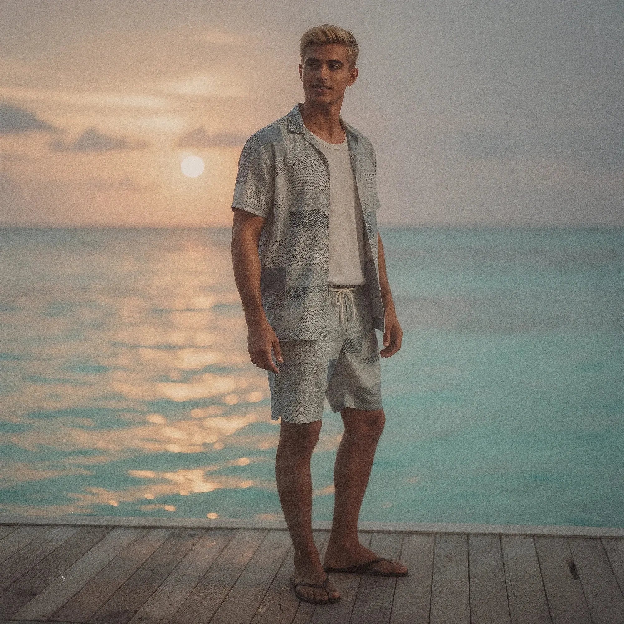 Light blue short sleeve button up shirt made of breathable fabric, view showcasing relaxed fit and subtle texture