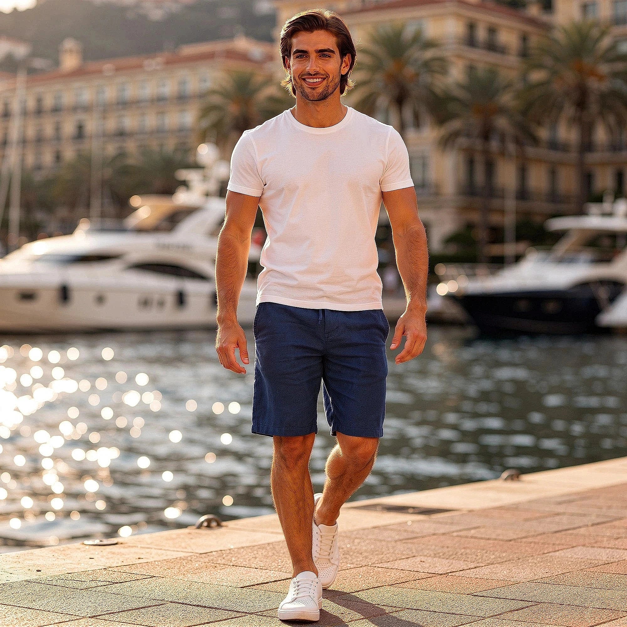 View of relaxed fit men's shorts in light gray, made