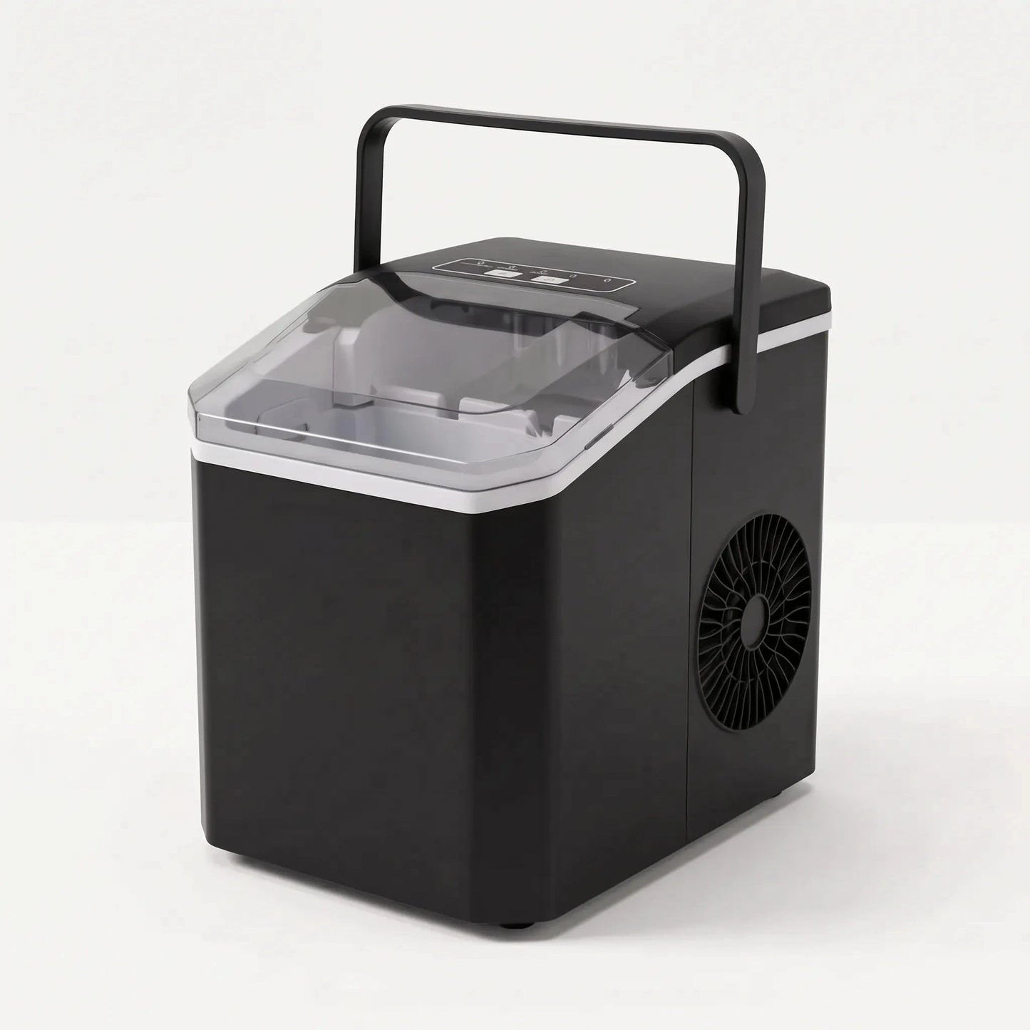 Of the portable ice maker's control panel showcasing user friendly buttons and clear LED indicators for easy operation