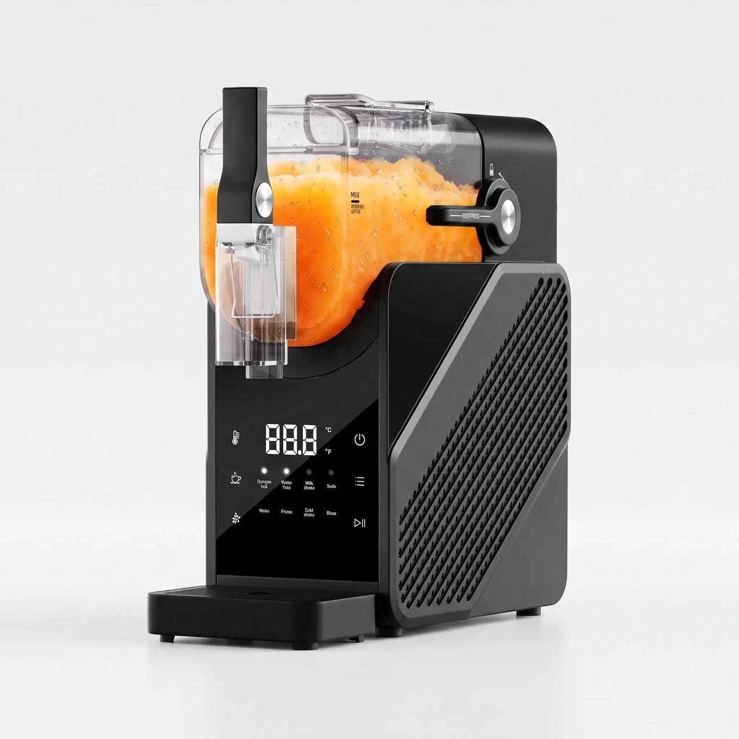 Of control panel showcasing digital display, touch buttons, and adjustable settings for customized slushy consistency