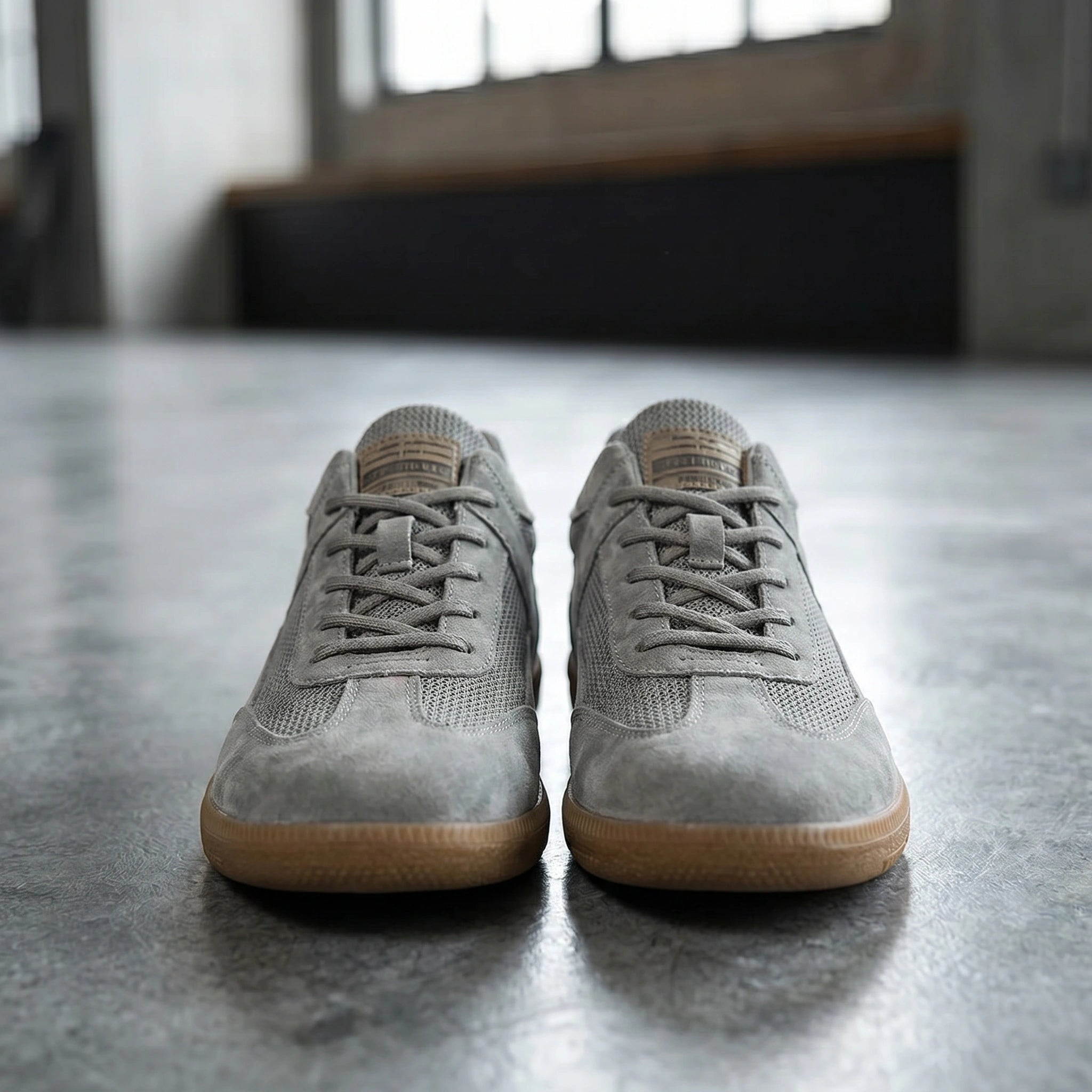 Close up view showing the premium fabric and intricate stitching details of the Mens Classic Lace Up Sneakers in sleek black.
