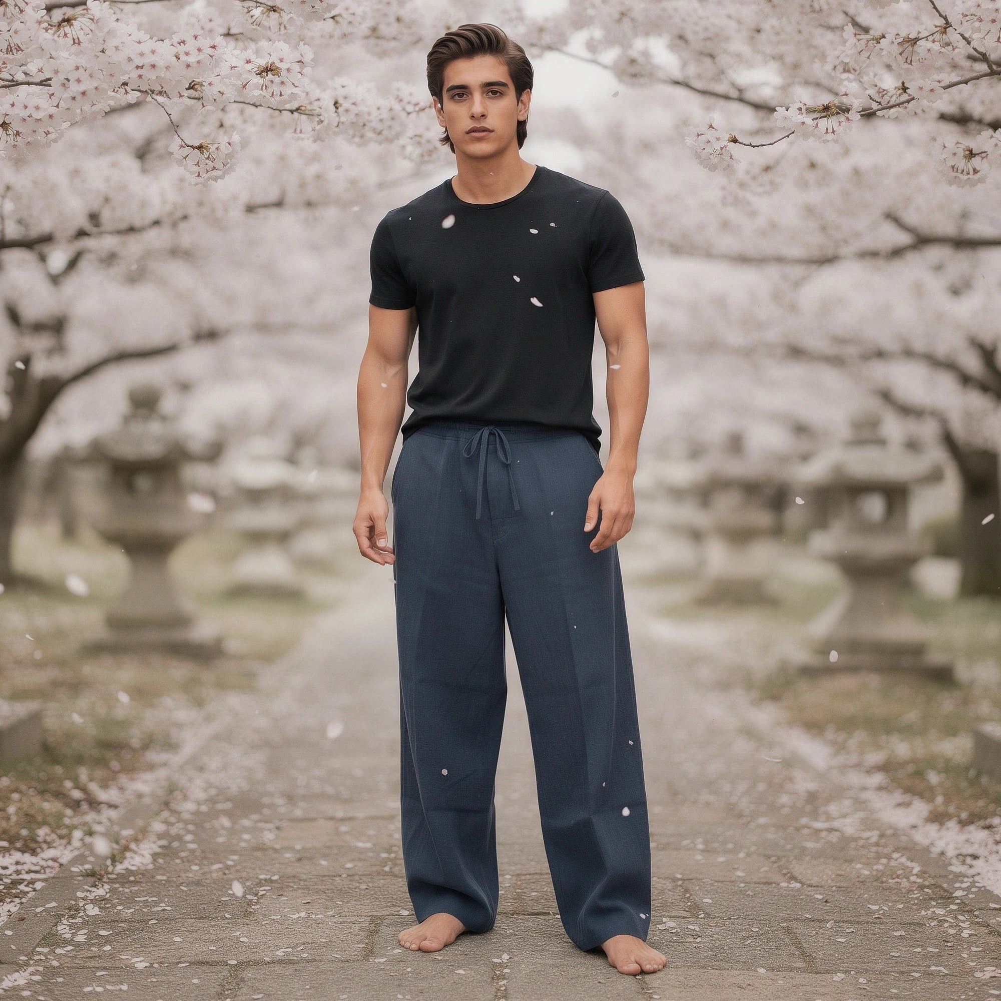 Lightweight casual trousers in a soft beige fabric, featuring a relaxed fit and pockets, view