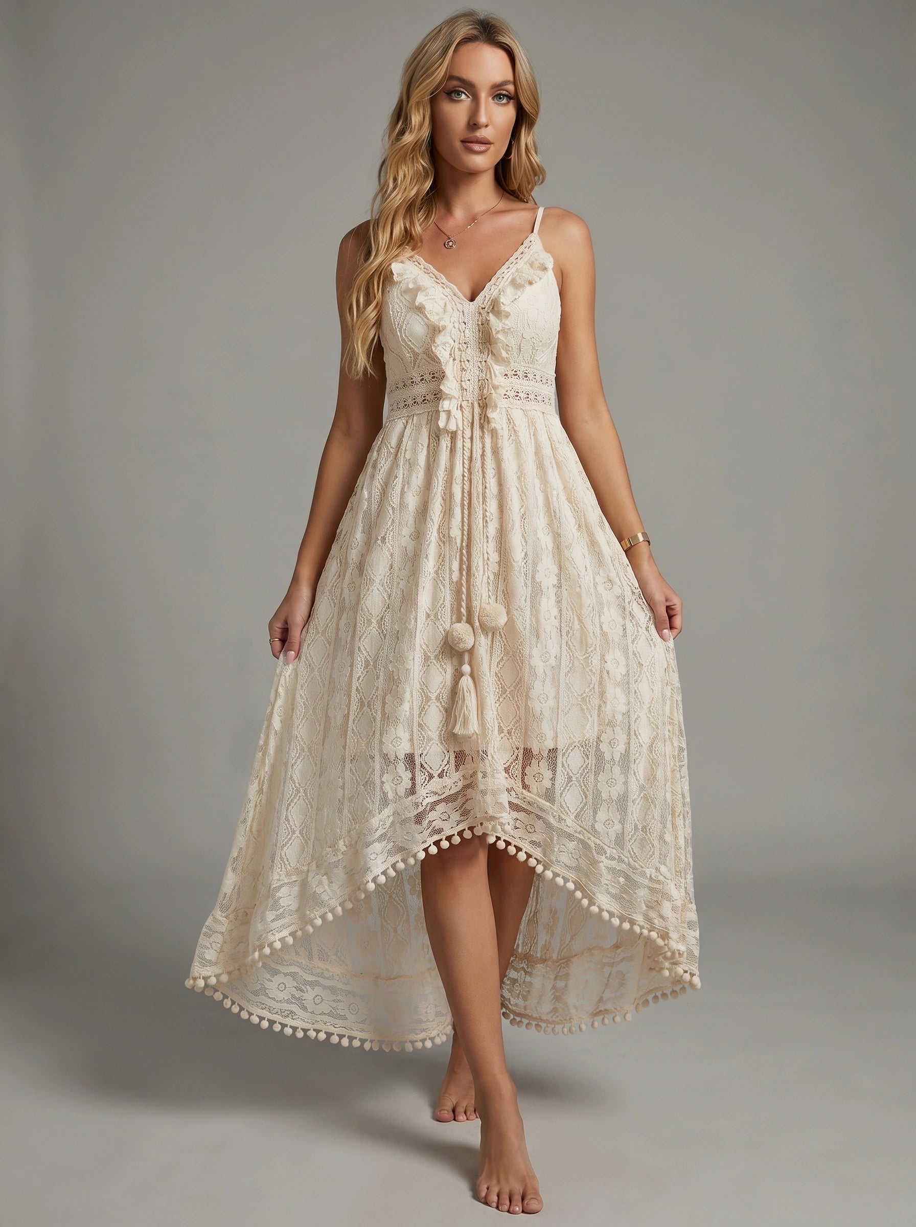 Close up of the soft, lightweight fabric of the Womens Flowy Summer Dress, showing delicate stitching and a vibrant floral pattern ideal for beach vacations.