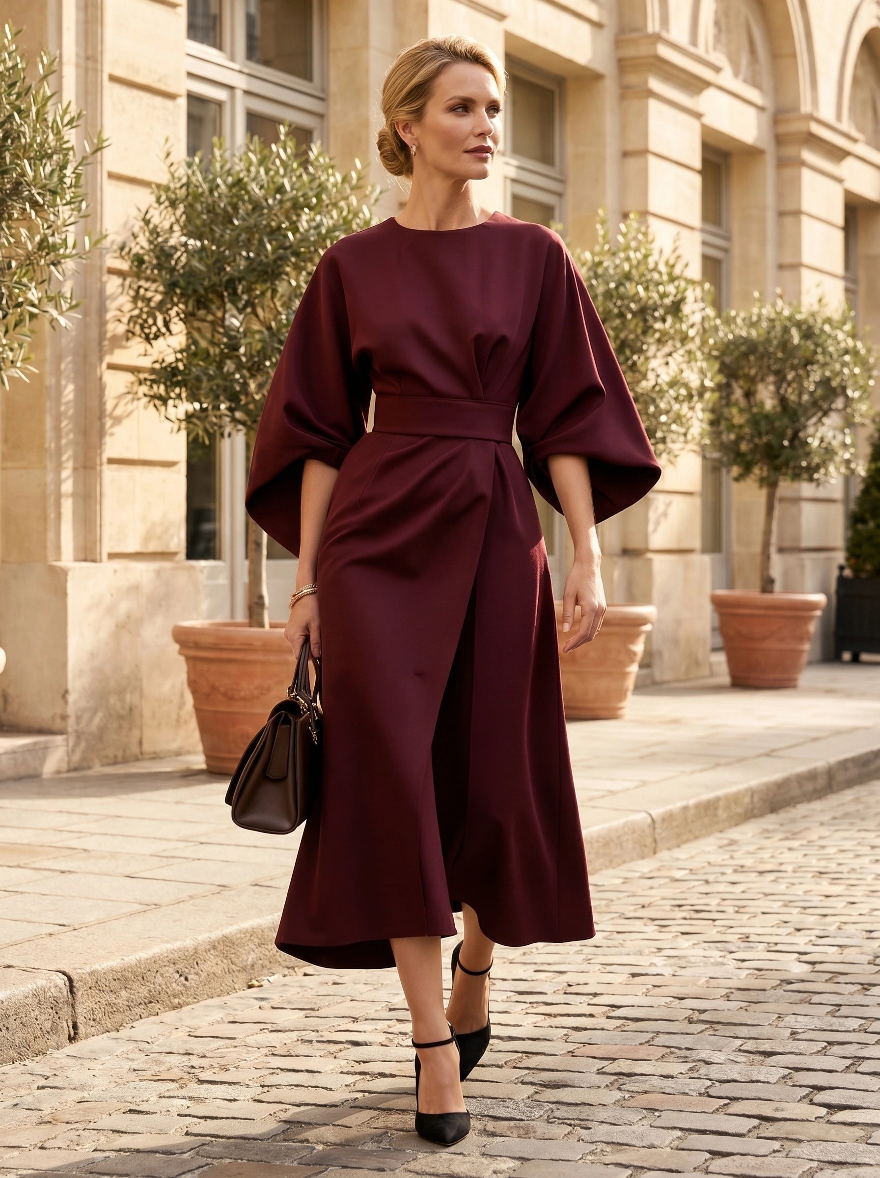 Hazel Womens Elegant Dramatic Midi Dress