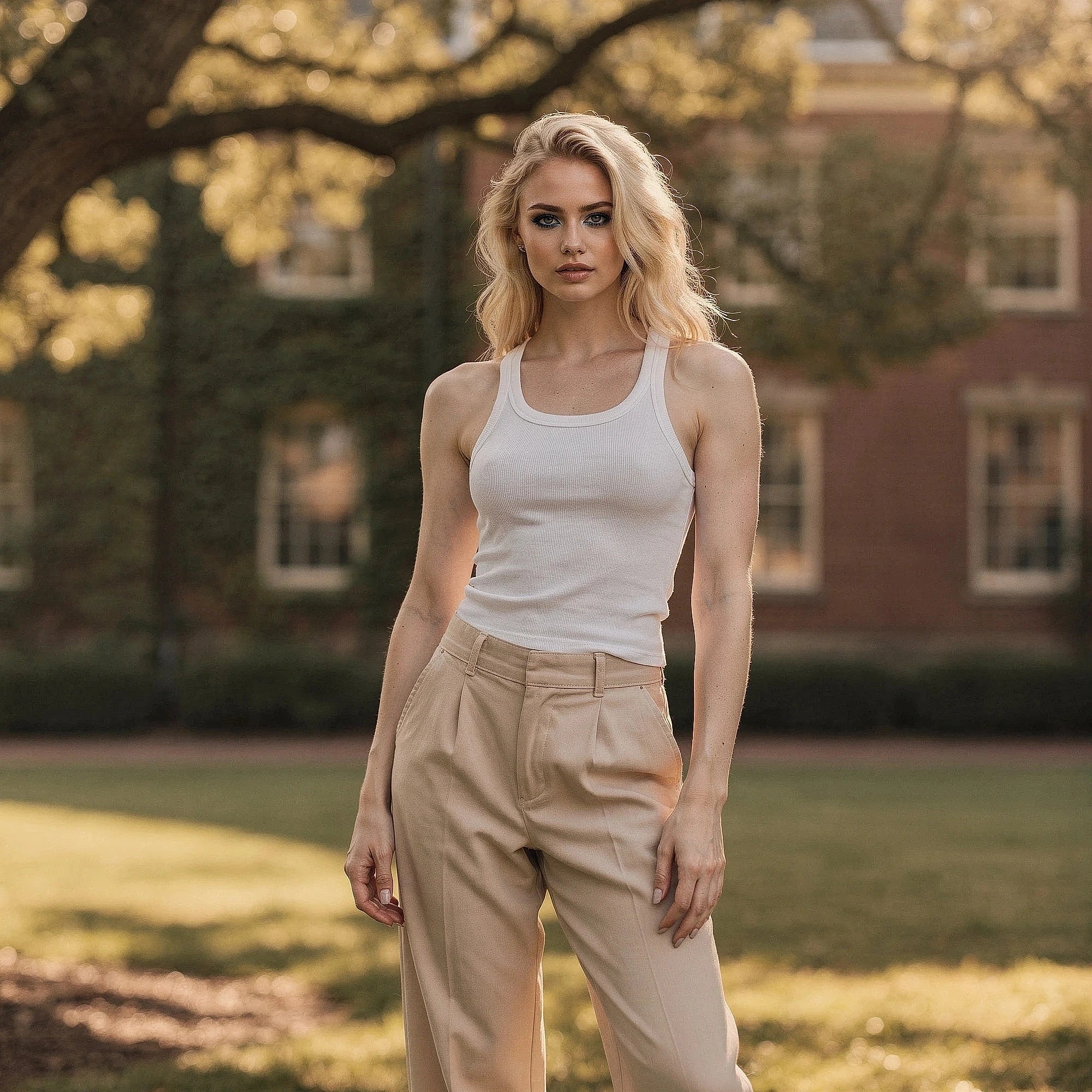 View of a soft, ribbed tank top in light gray, featuring a scoop neckline and sleeveless design