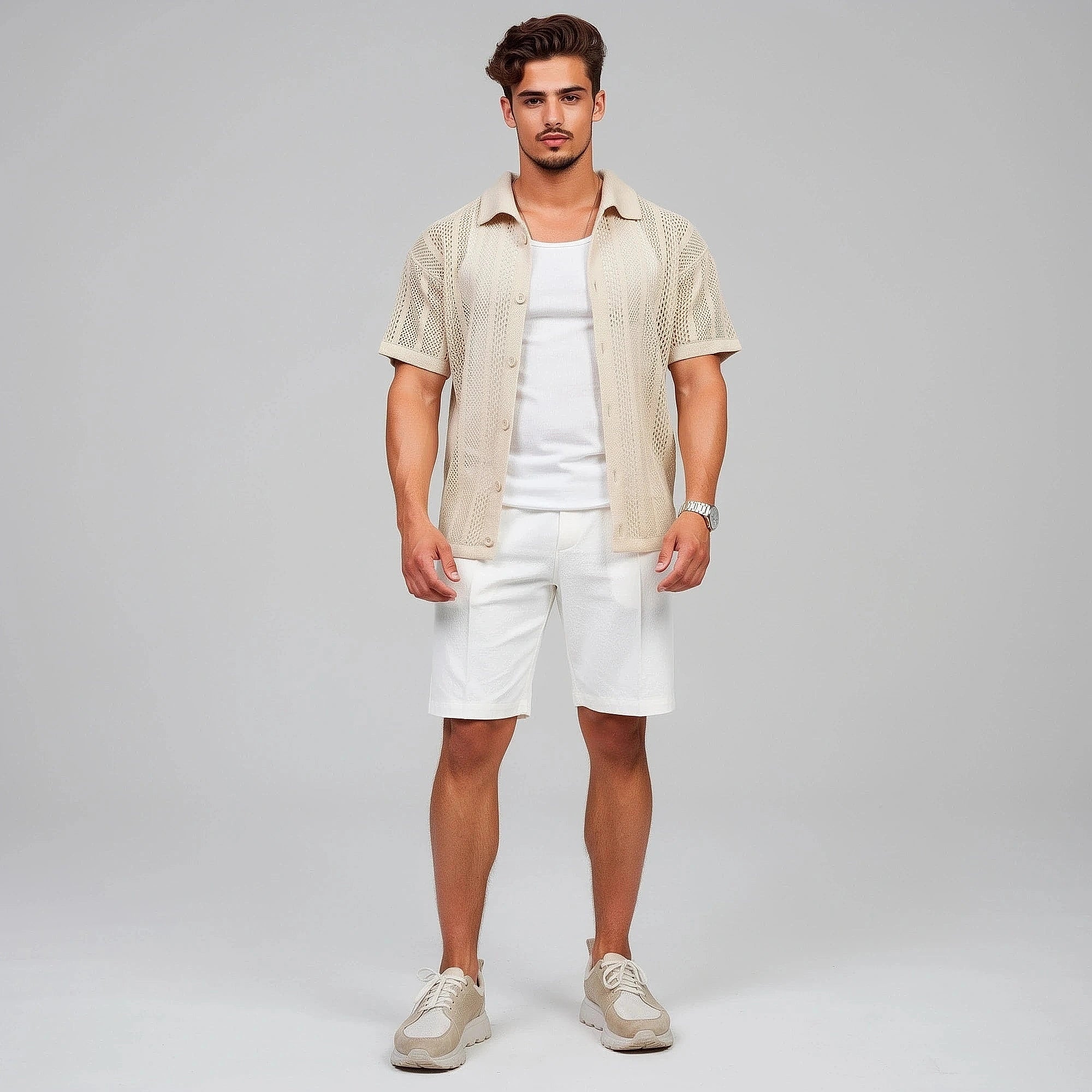 Light blue relaxed fit short sleeve shirt made of breathable cotton, featuring a classic collar and button down , view