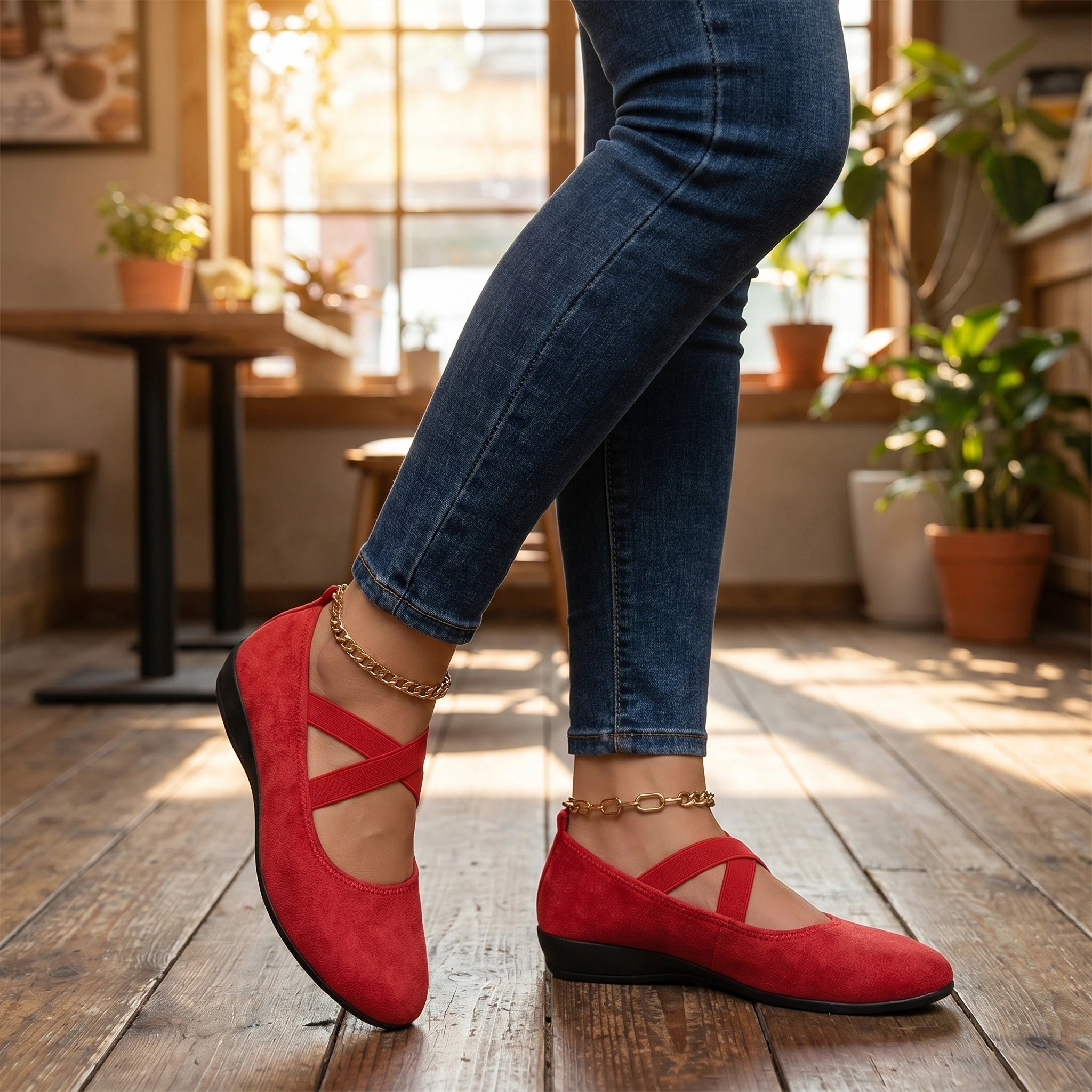 Close up of the Womens Sleek Casual Orthopedic Shoes showing high quality fabric, precise stitching, and a design perfect for day to night wear.