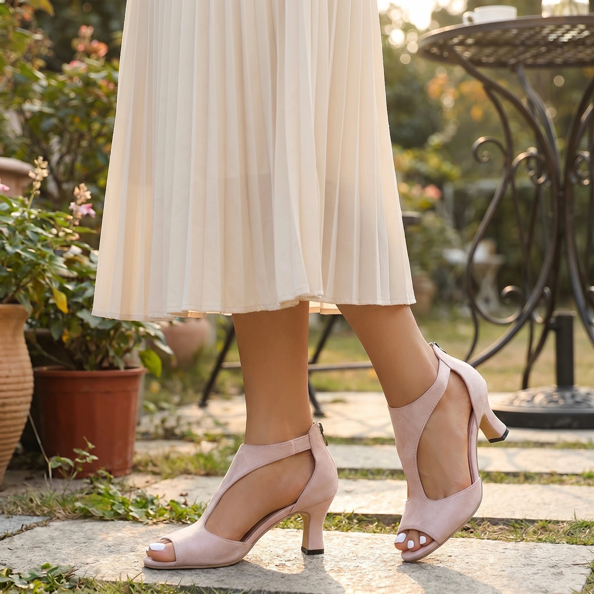 Close up of the Womens Supportive Orthopedic Heels showing the refined stitching and luxurious fabric, emphasizing comfort and style in a sophisticated design.