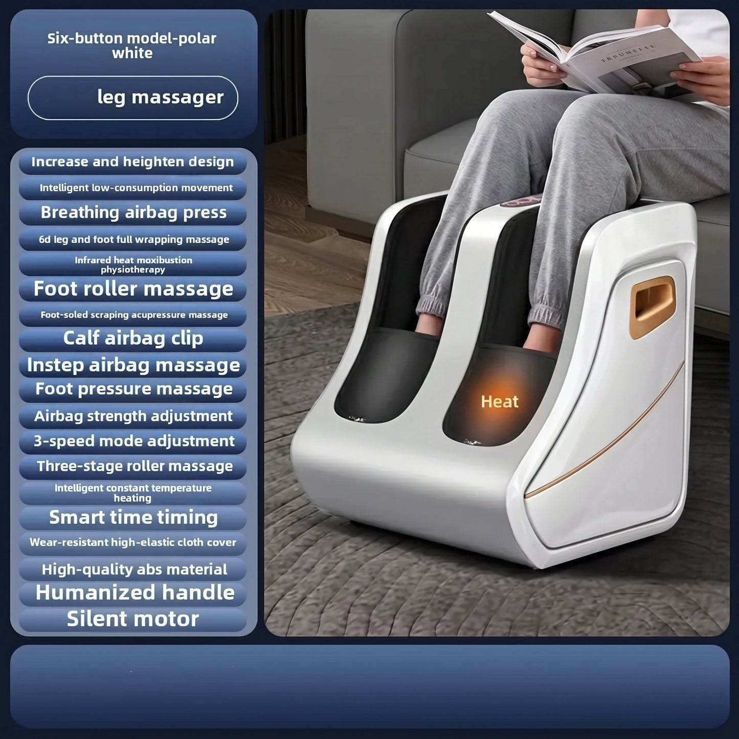 Close up view showing the soft fabric and precise stitching of the Soothing Shiatsu Foot Calf Massager, emphasizing its quality and comfort features.