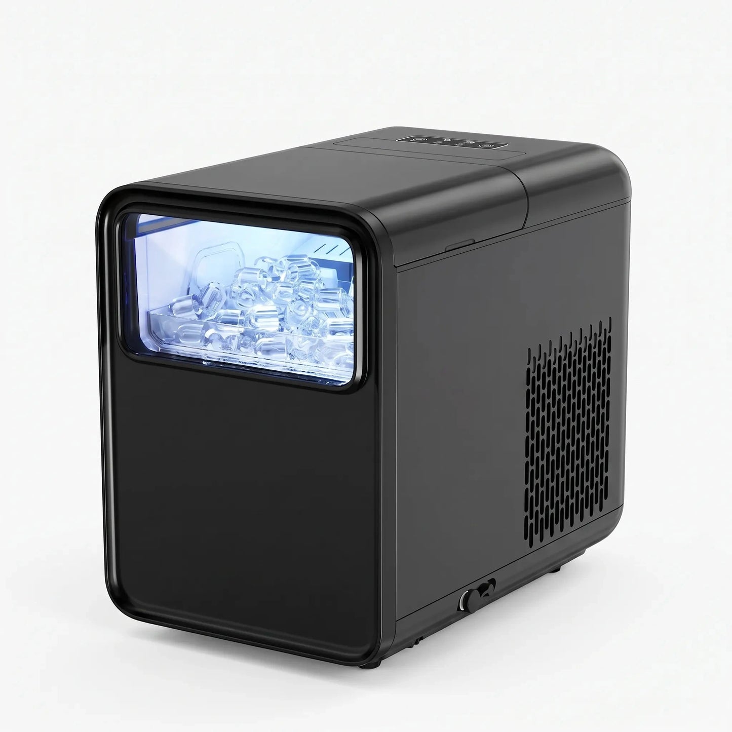 Of the control panel displaying temperature settings and ice production options for the portable ice maker
