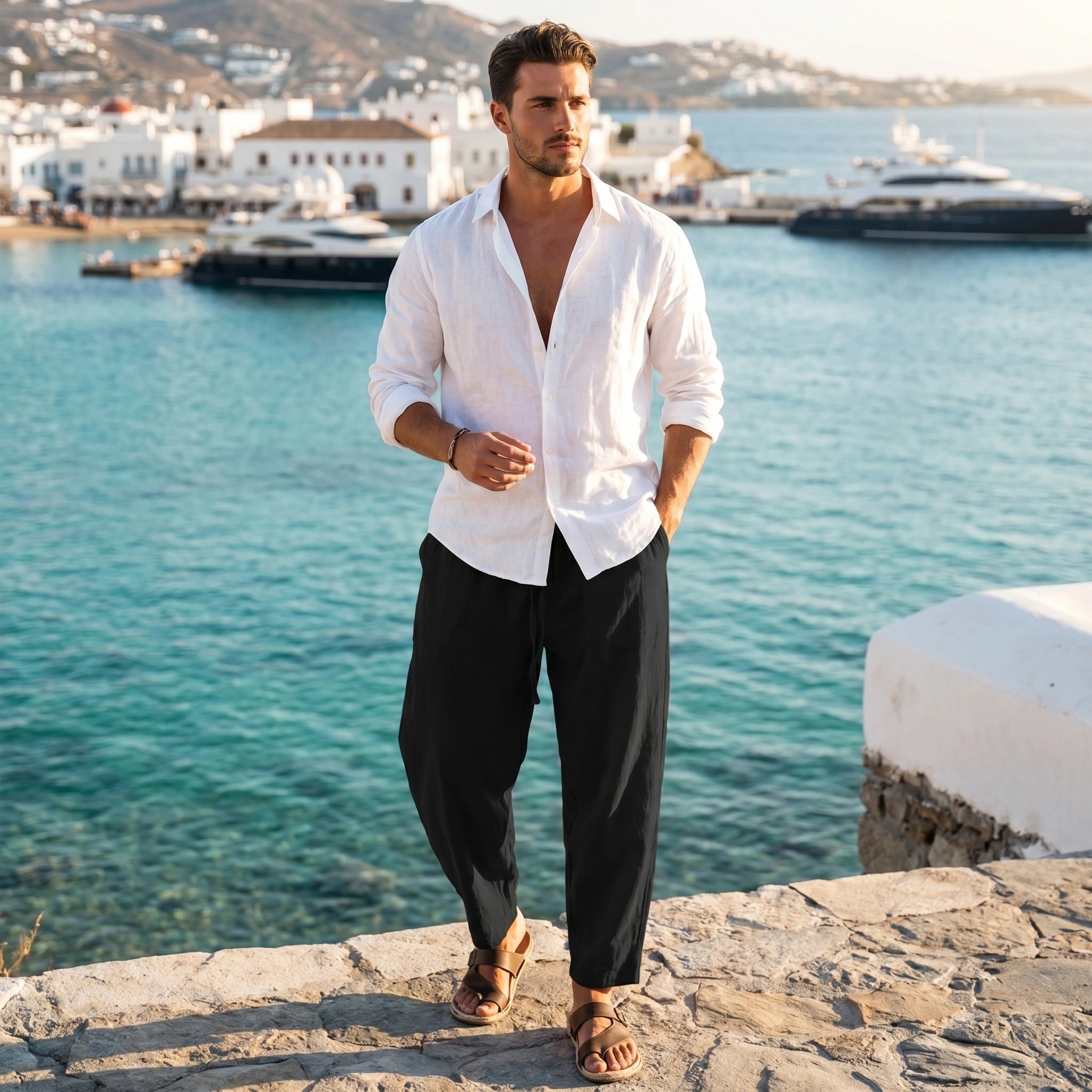 Benjamin Mens Relaxed Solid Summer Linen Pants