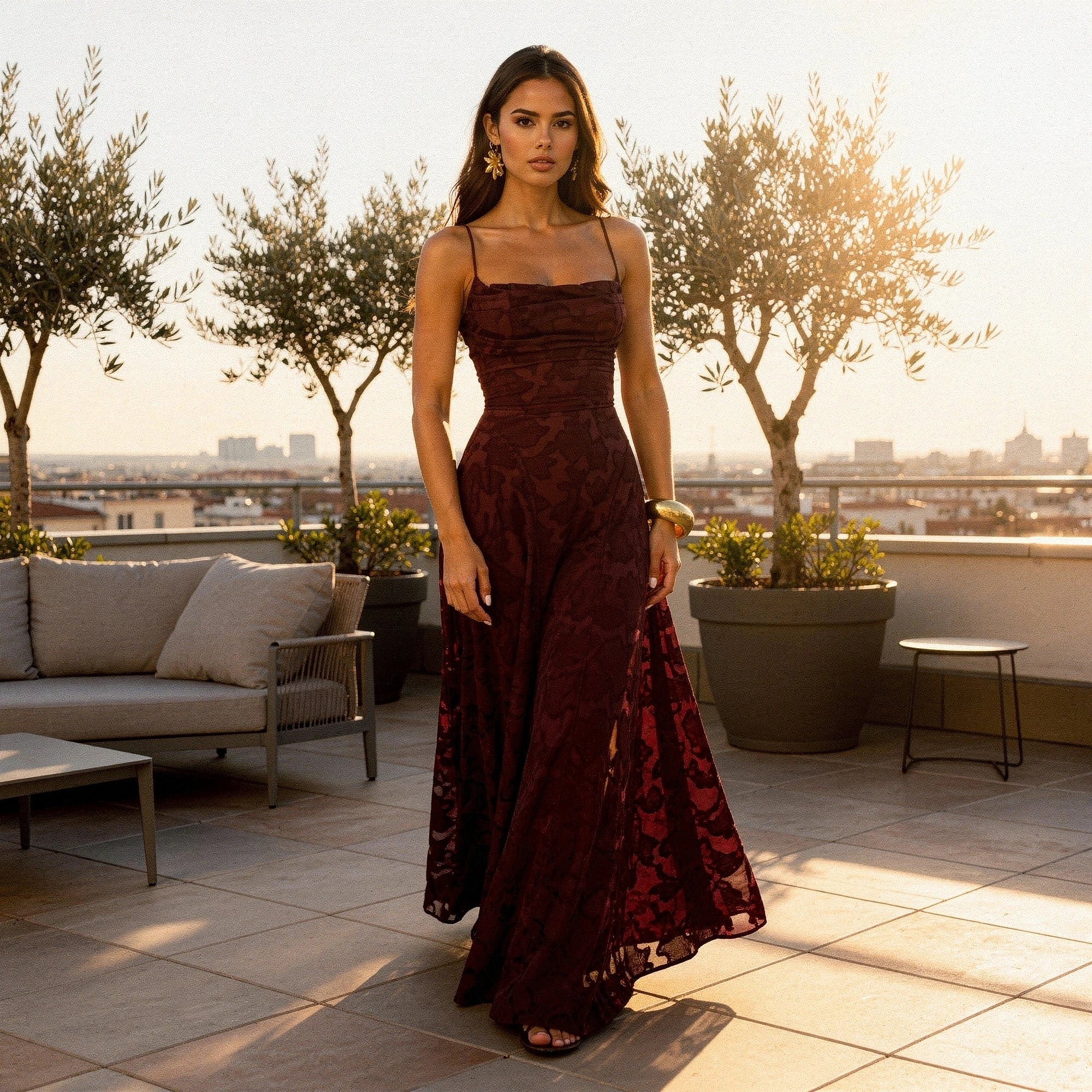 Bianca | Robe longue de soirée femme en jacquard floral sans dos