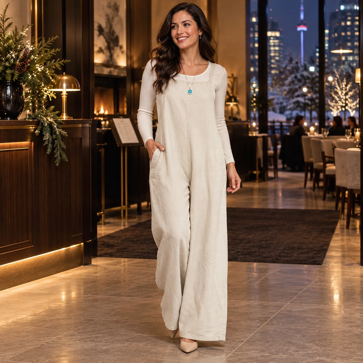 jumpsuit — Usa and Canada October–December 2; Cream; complete product worn by a happy adult model — view 17