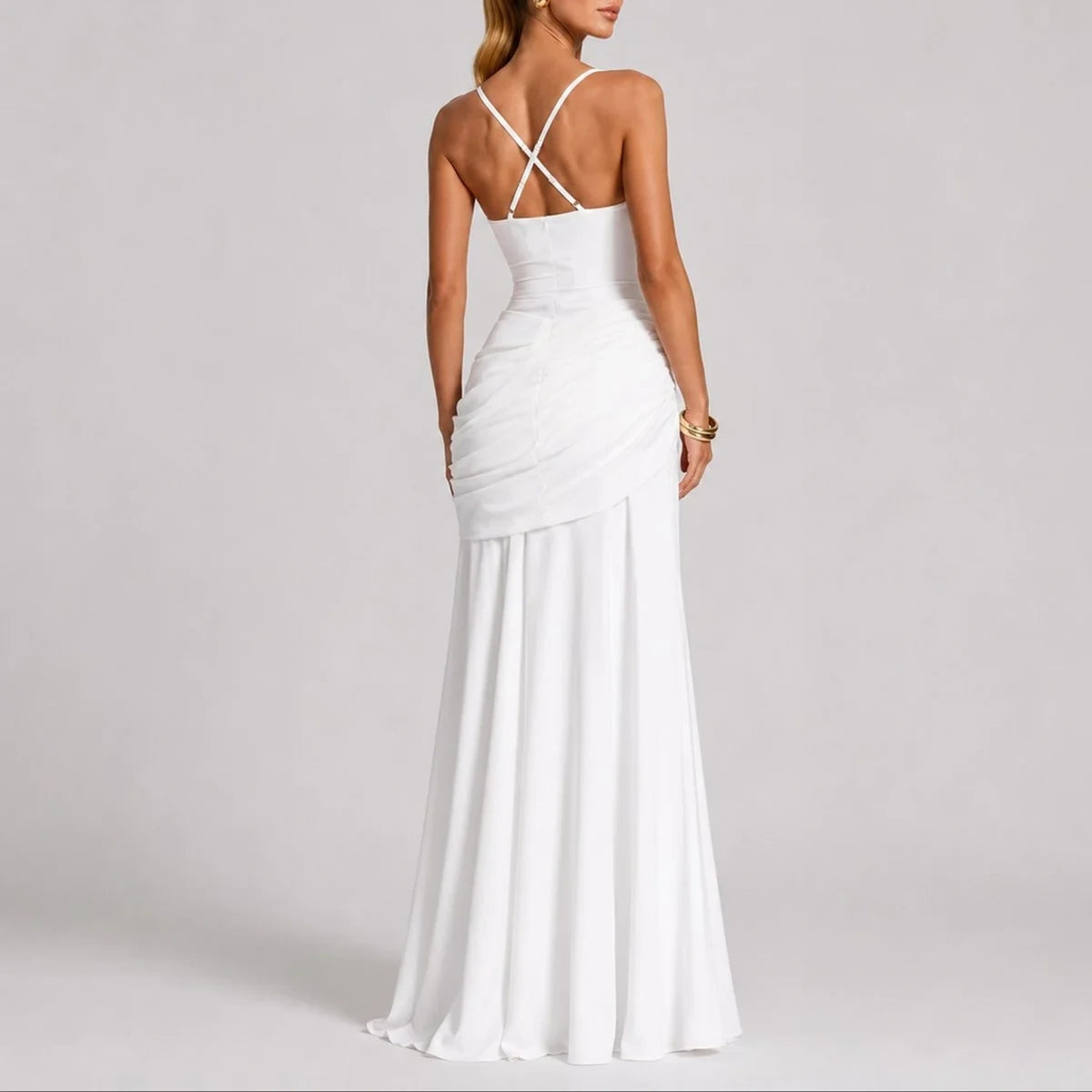 Long wedding guest dress — Women's Ruched Square Neck Maxi Fall — view 6 — view 6