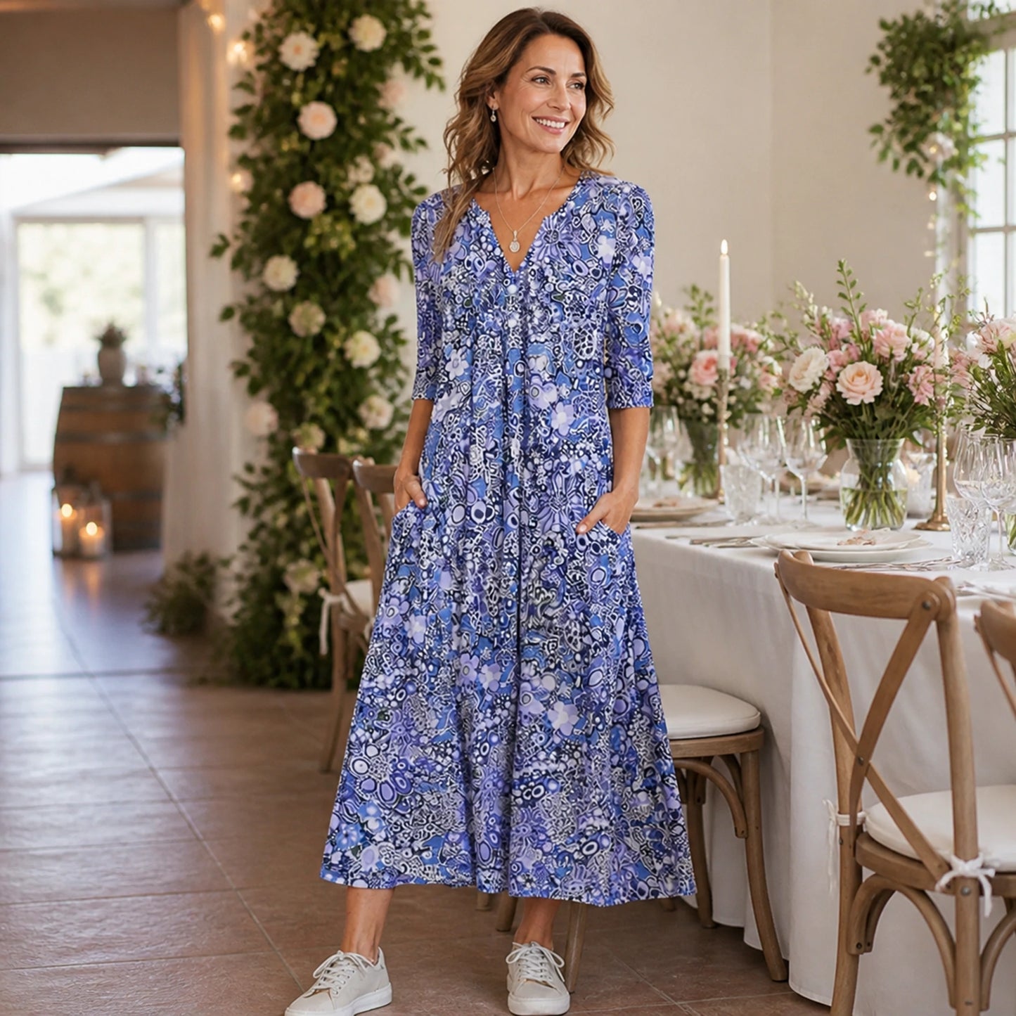 long wedding guest dress — Blue — view 8