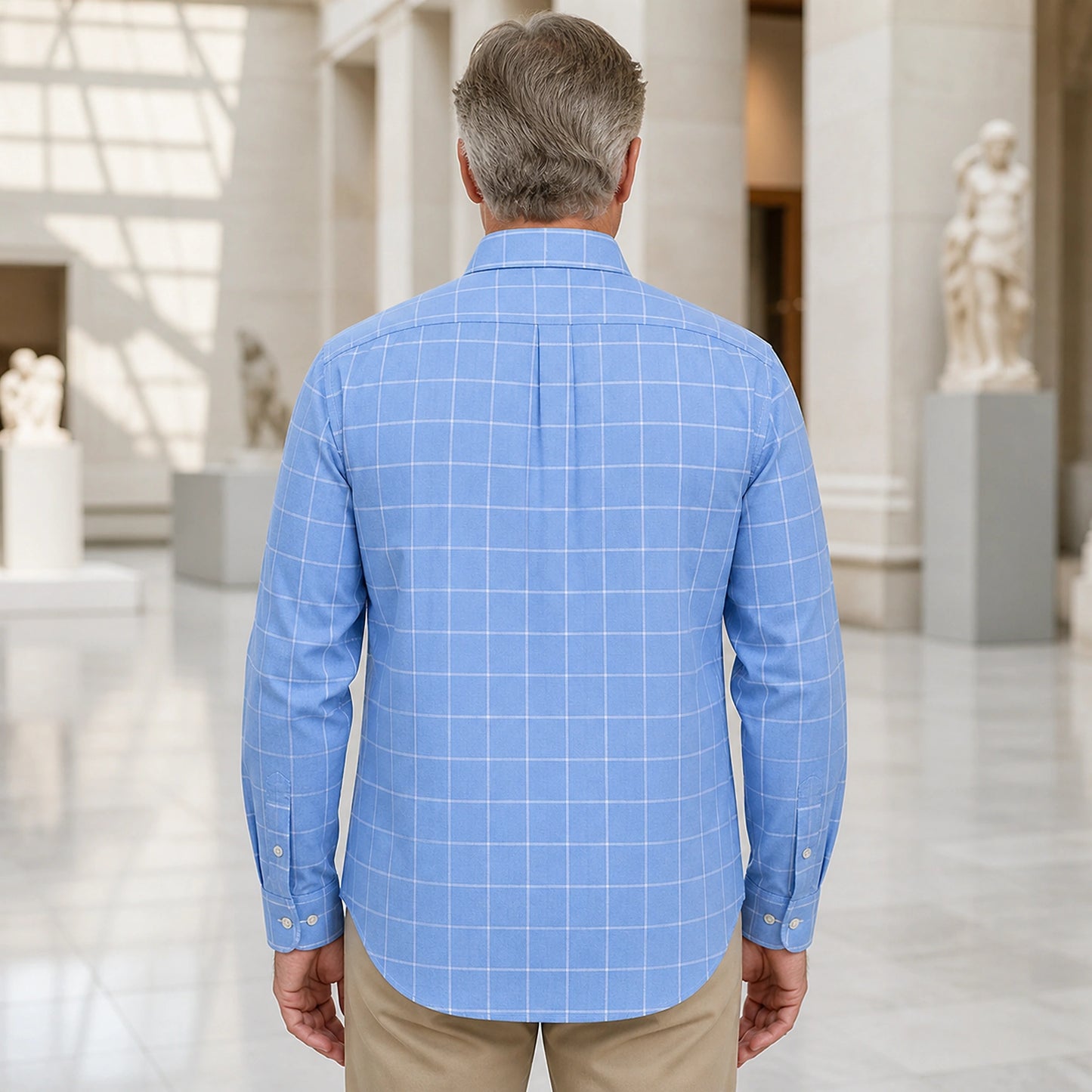 Light Blue Windowpane Oxford Shirt — Back View — view 22
