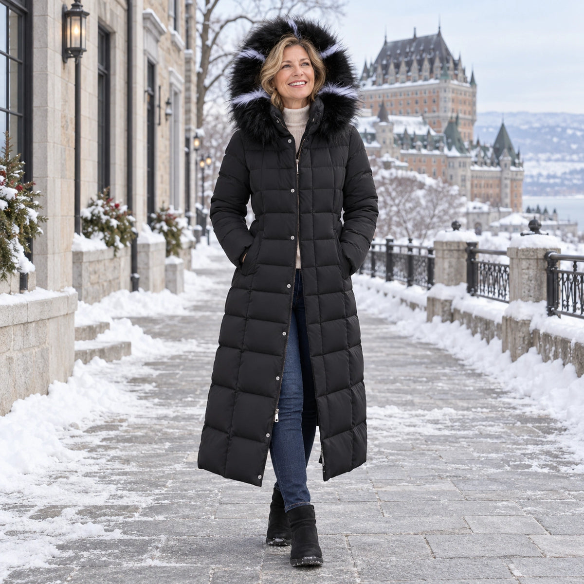 parka coat — Usa and Canada October–December; Black tanja garment worn by a happy adult model — view 9