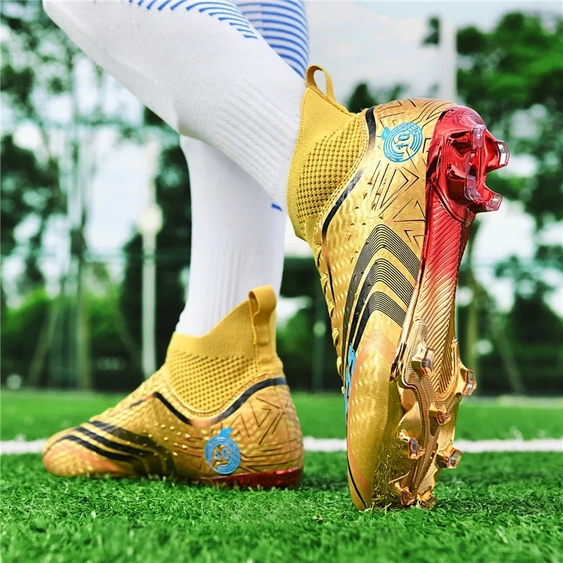 Close up view of the lightweight breathable soccer cleats showing detailed stitching and textured fabric — view 10
