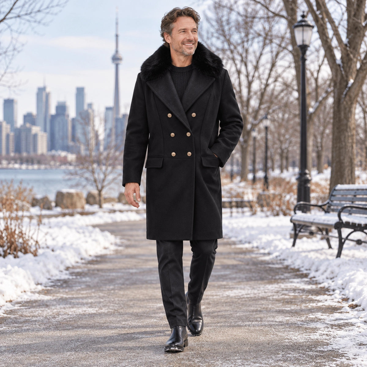 Men's Black Wool Blend Winter Coat — Vincenzo 2 — view 7