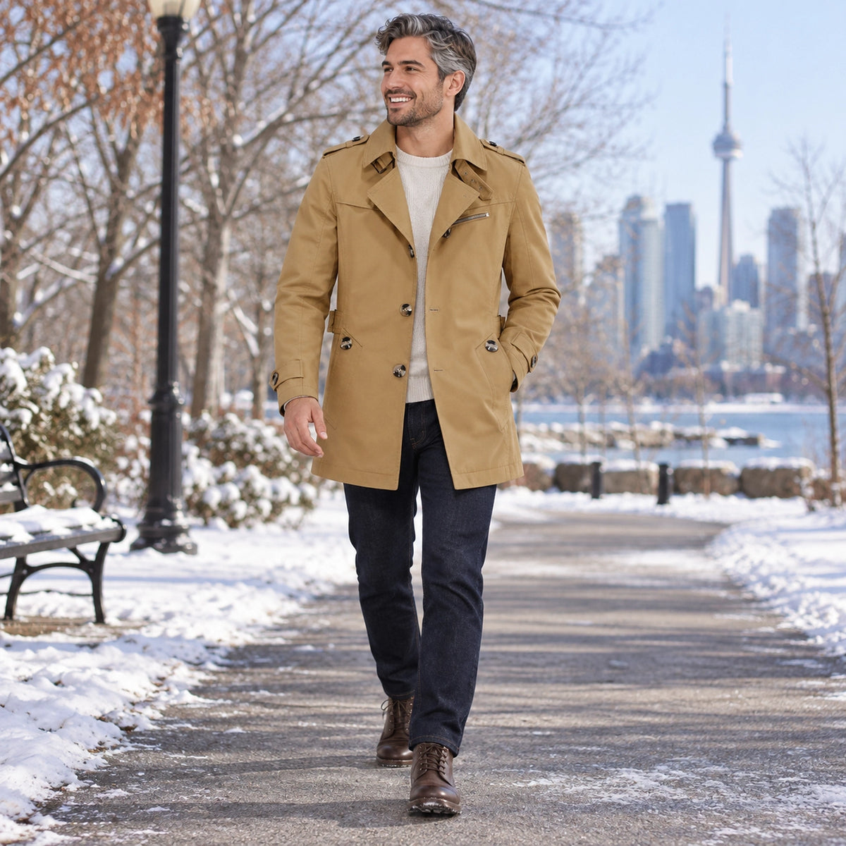 Men's High Collar Windproof Winter Coat — Viktor Camel 2 — view 9
