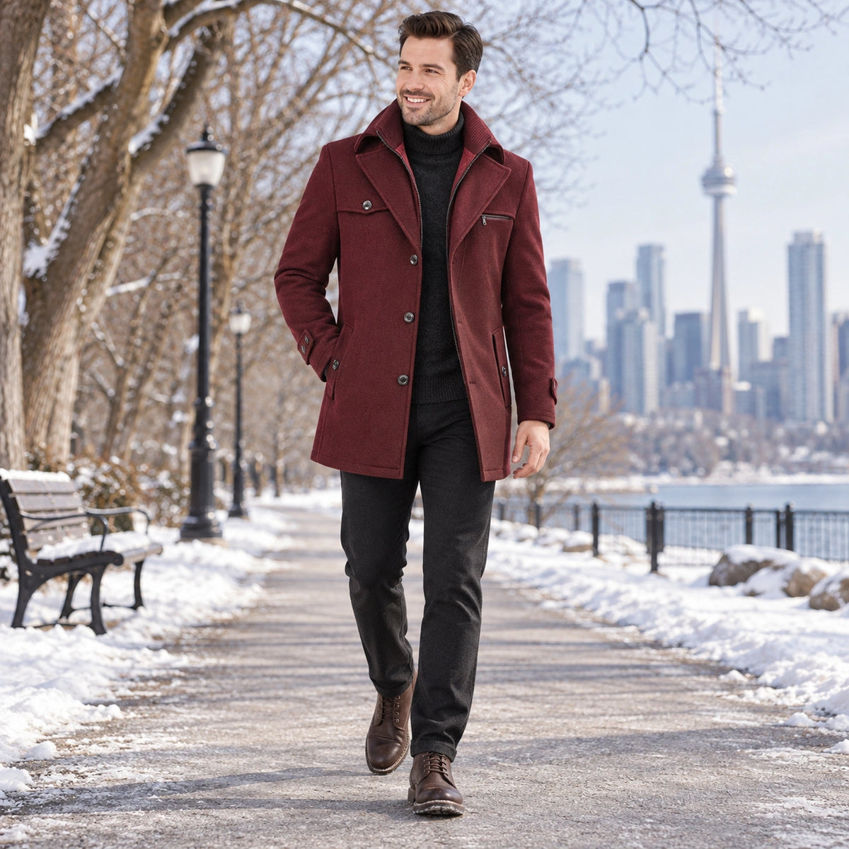 Men's Long Insulated Winter Coat — Victor Burgundy 2 — view 8