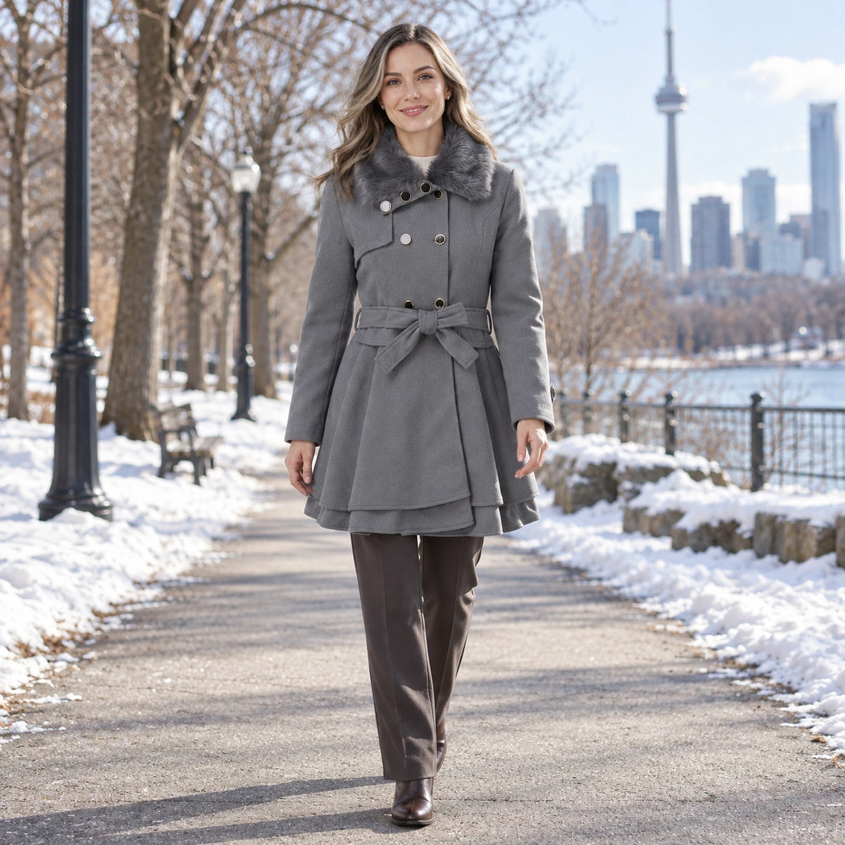 winter coat — Usa and Canada October–December 2; Gray; complete product worn by a happy adult model — view 9