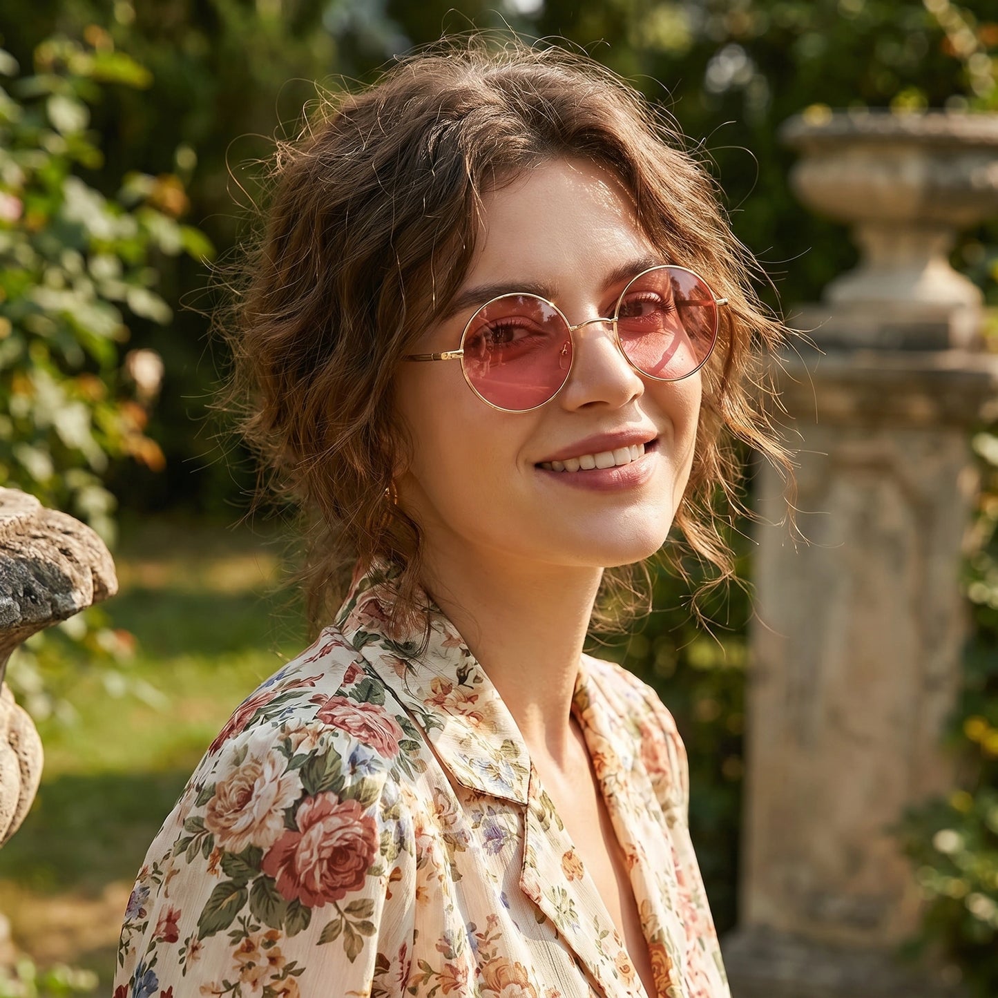 Back view of a model wearing Womens Vintage Polarized Sunglasses, showing the frame construction against a soft, neutral background.