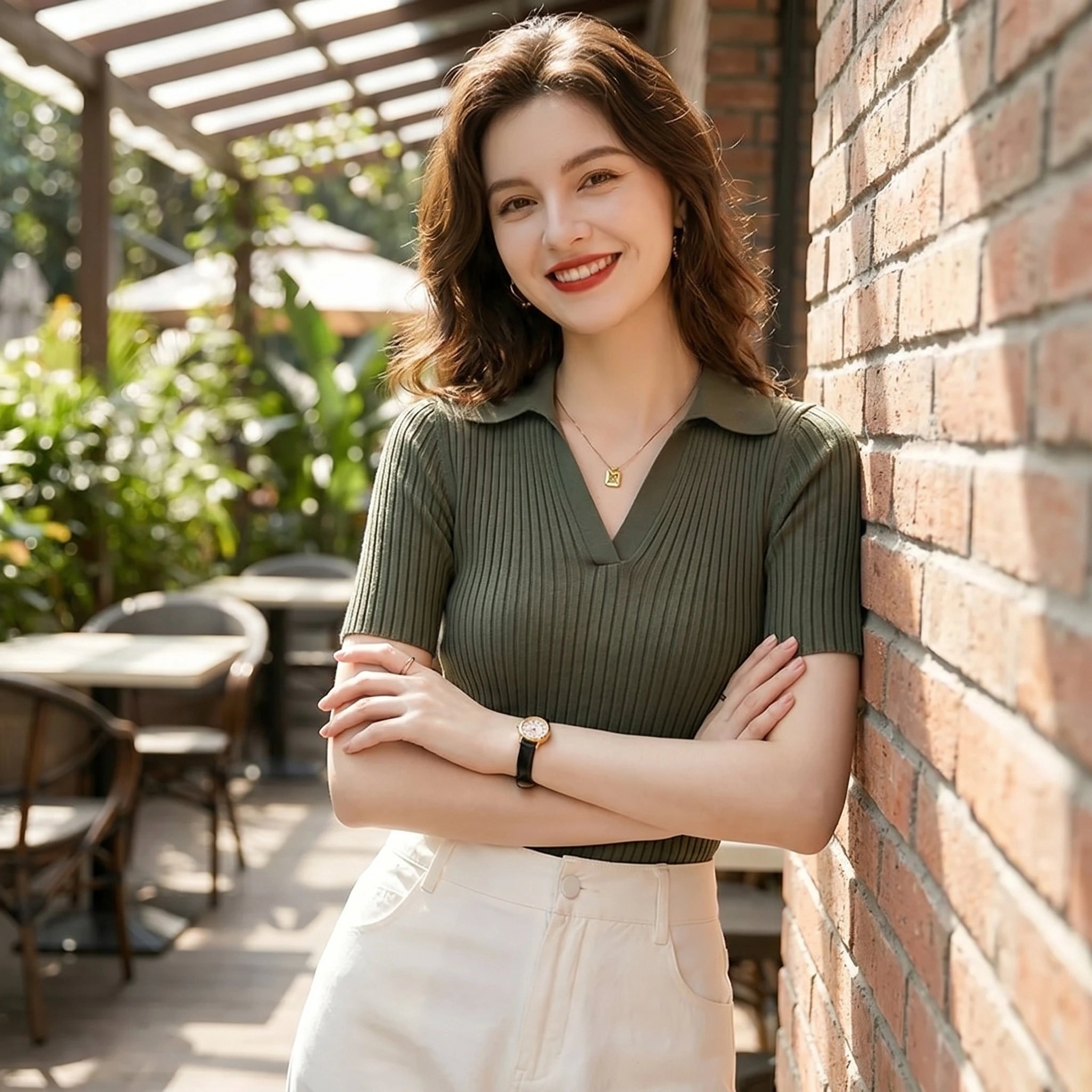 Women's Polo Shirts Slim Knitted Female Tee Plain T shirts Korean Style Aesthetic Pulovers New Casual Tops Short Sleeve Luxury
