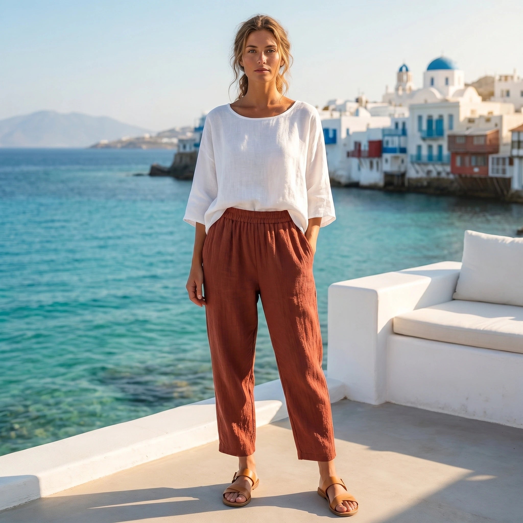 Isabella Womens Relaxed Chic Summer Wide Leg Pants