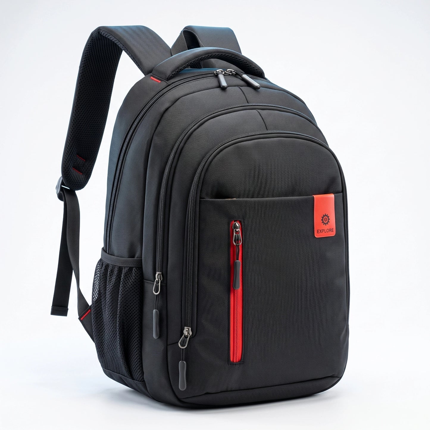 Close up view of the Men's Waterproof School Backpack showing the durable Oxford fabric, precise stitching, and sleek design, perfect for urban commuting.