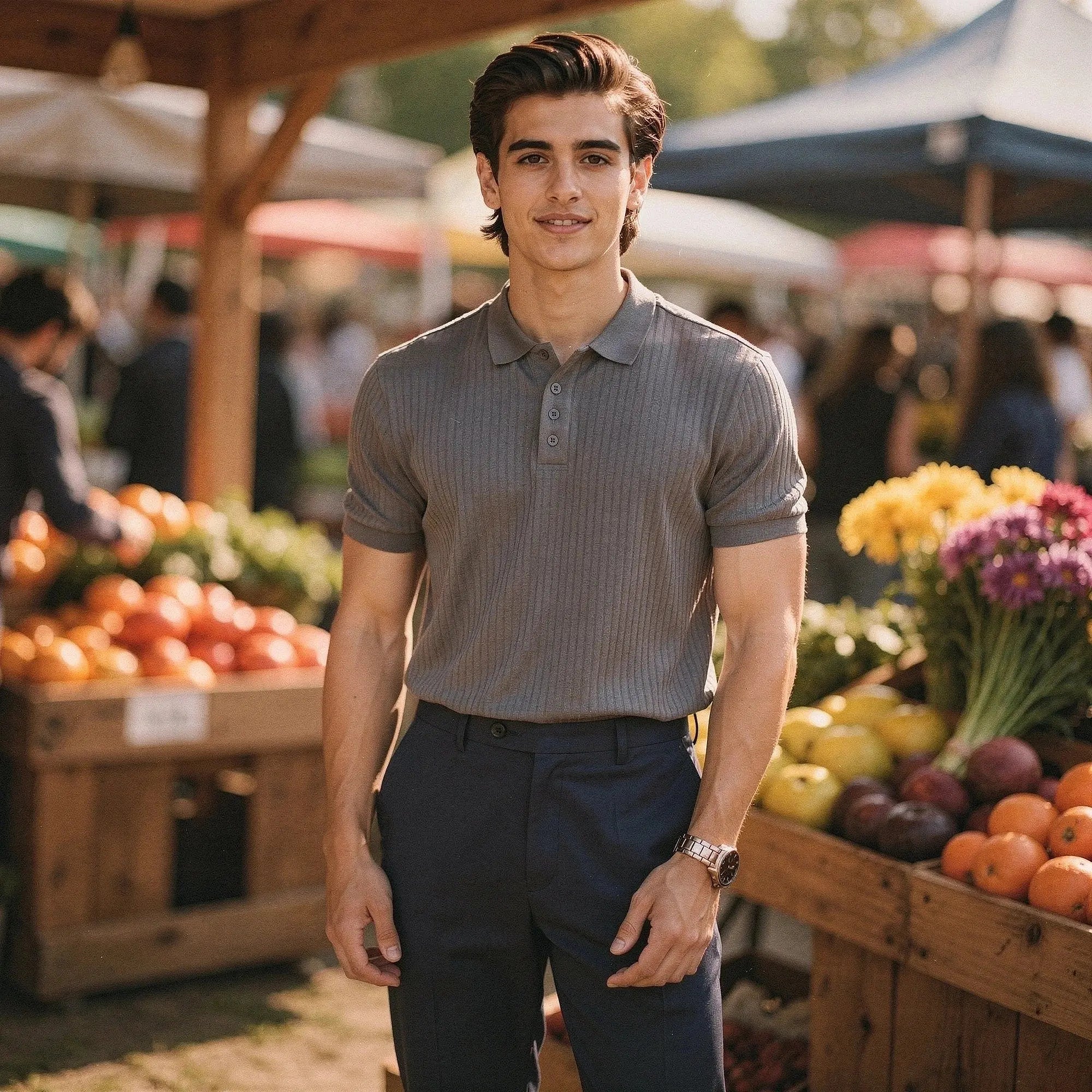 Light gray slim fit short sleeve polo t shirt made of breathable cotton, featuring a classic collar and subtle stitching details