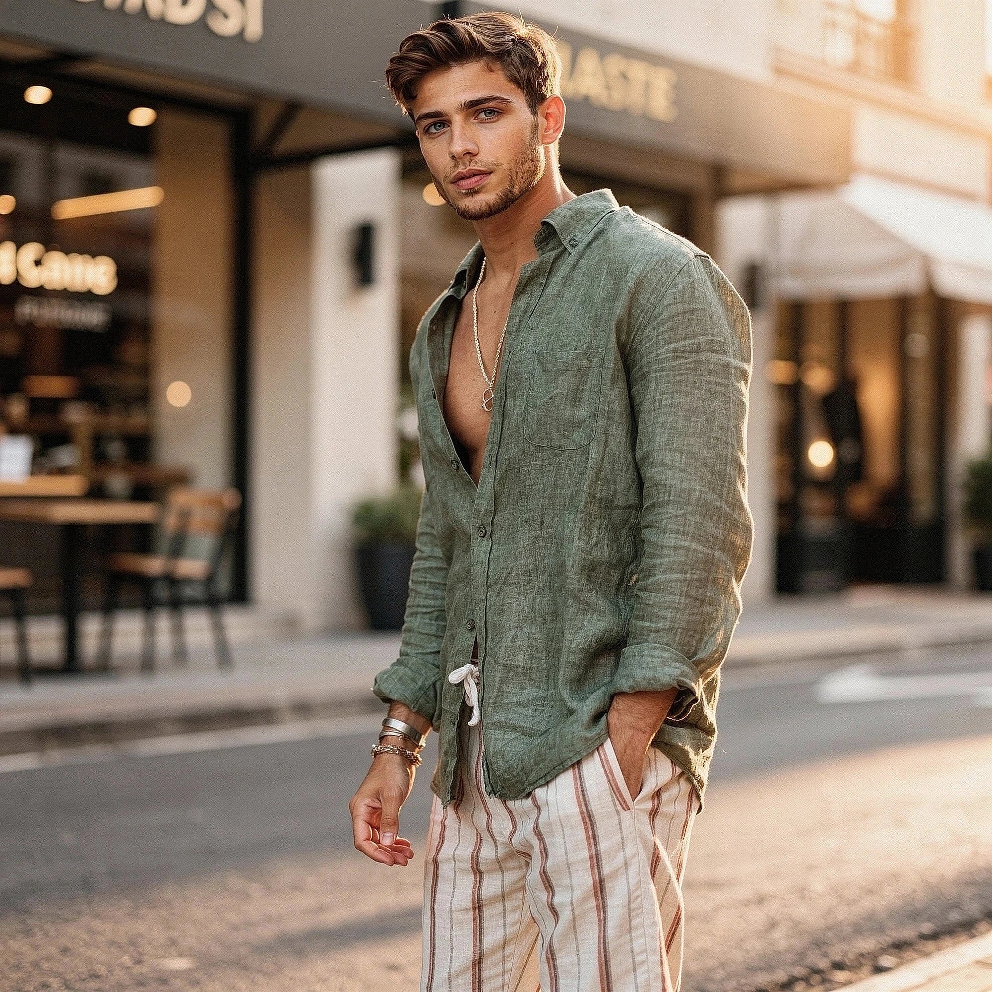 Lightweight casual shirt in light blue, featuring a relaxed fit and view showcasing a simple design and comfortable fabric