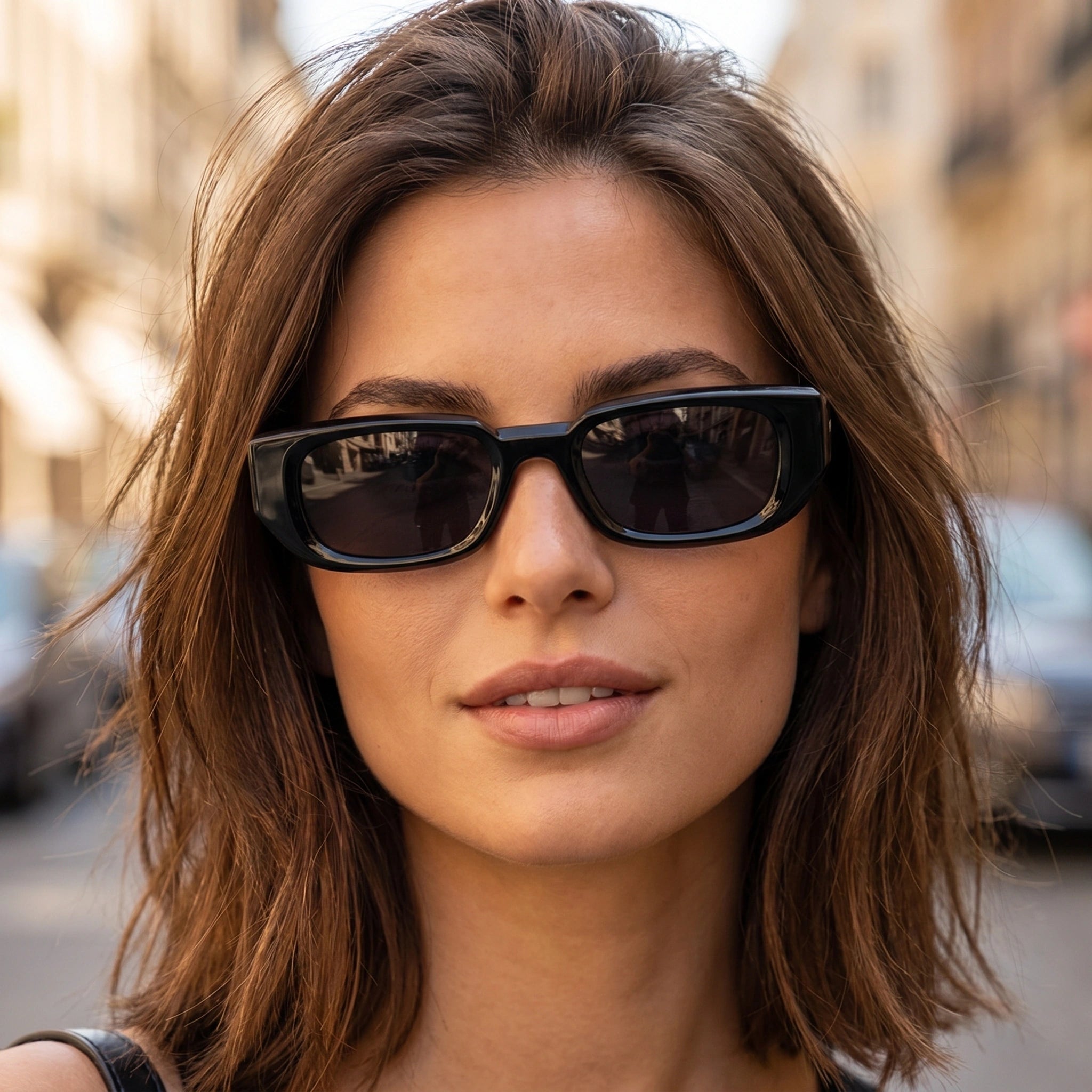 Close up view of the Womens Retro Oversized Sunglasses showing intricate detailing and a frame against a soft, neutral background.