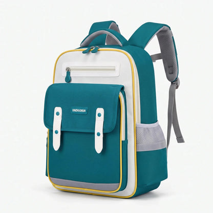 View of a stylish molded nylon school backpack for kids, featuring adjustable straps and a vibrant color design