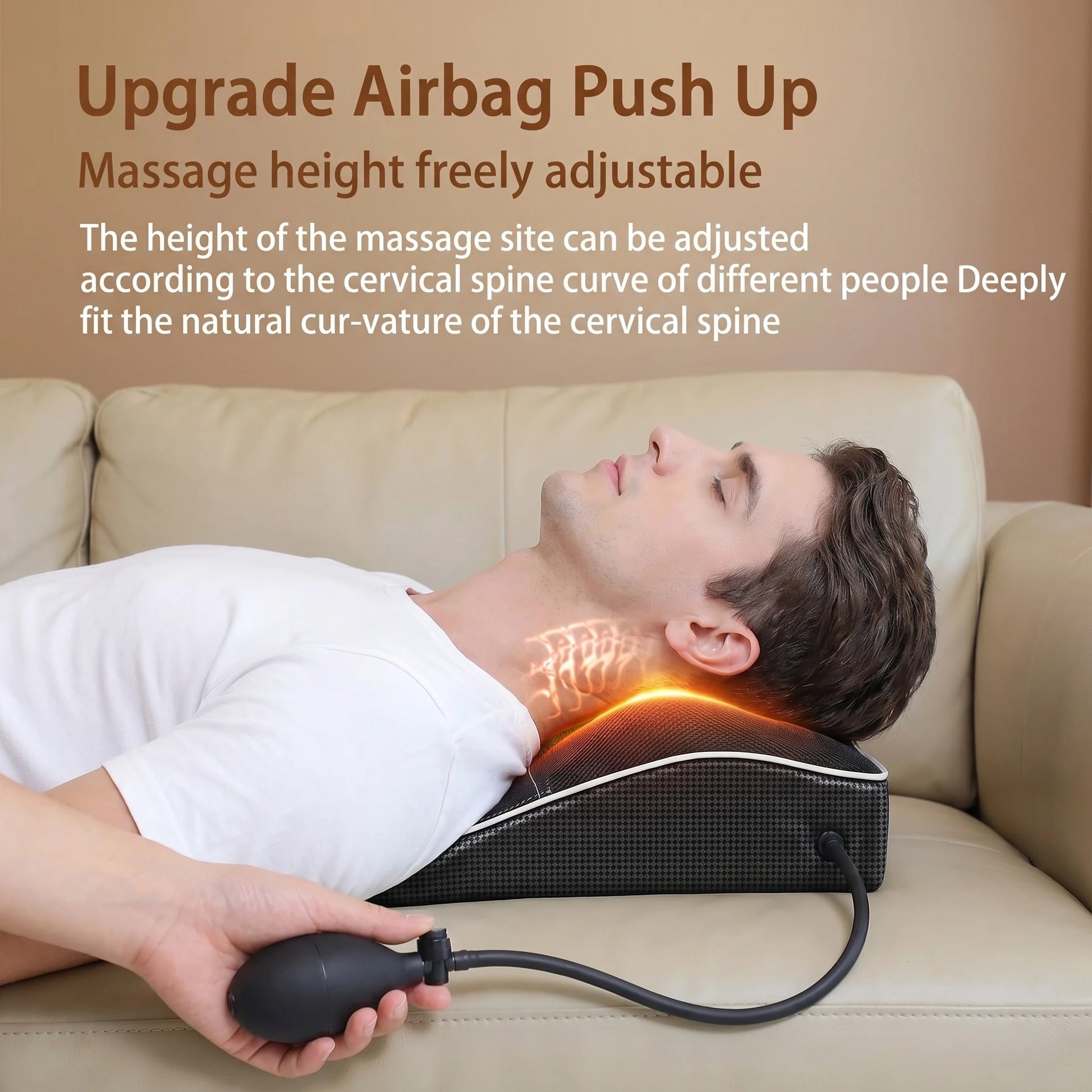 Back view of the Soothing Adjustable Shiatsu Massage Pillow showing its ergonomic design and adjustable features against a calming, neutral background.